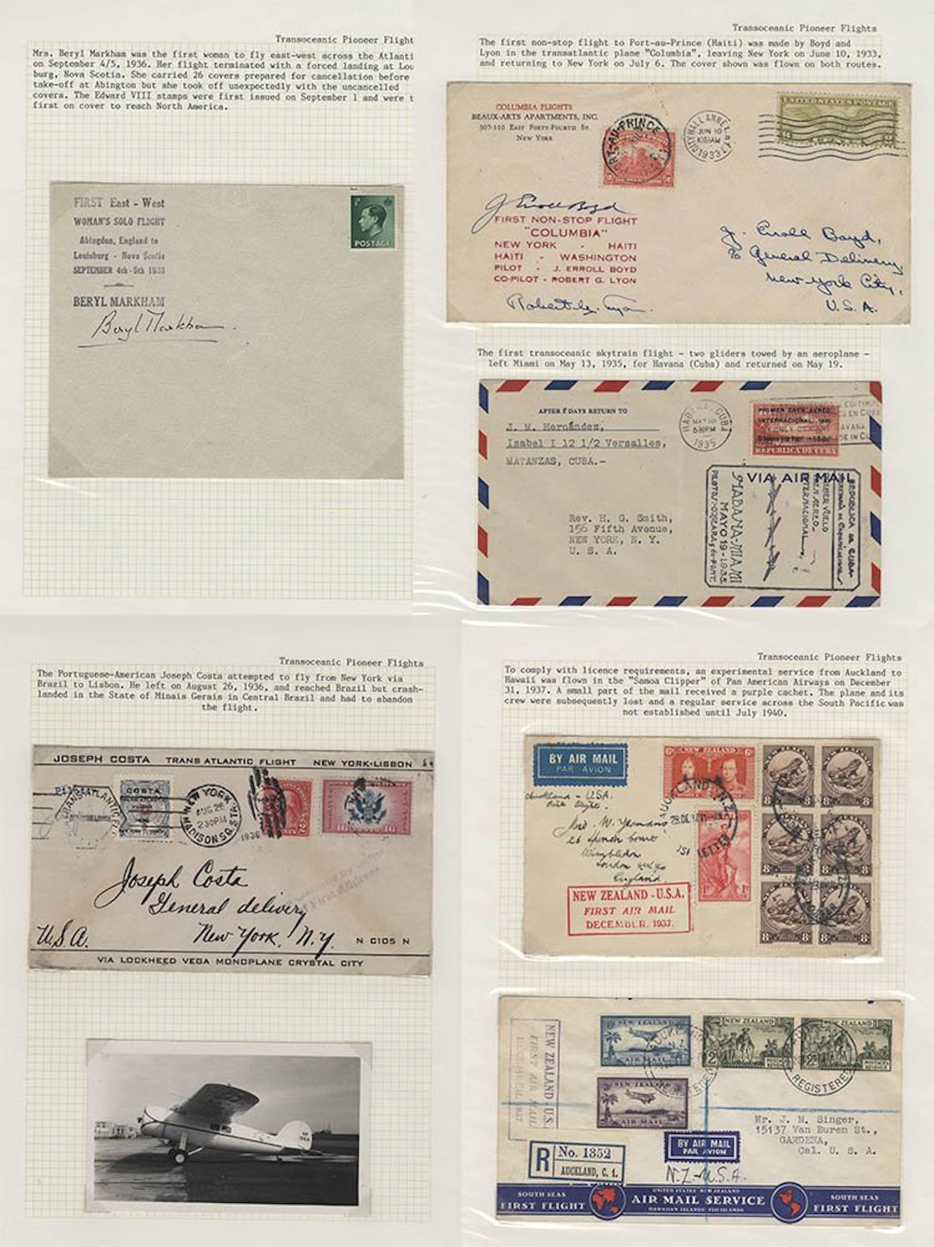 USA 1931-37 group of Trans-Oceanic flight covers (16) written up on leaves