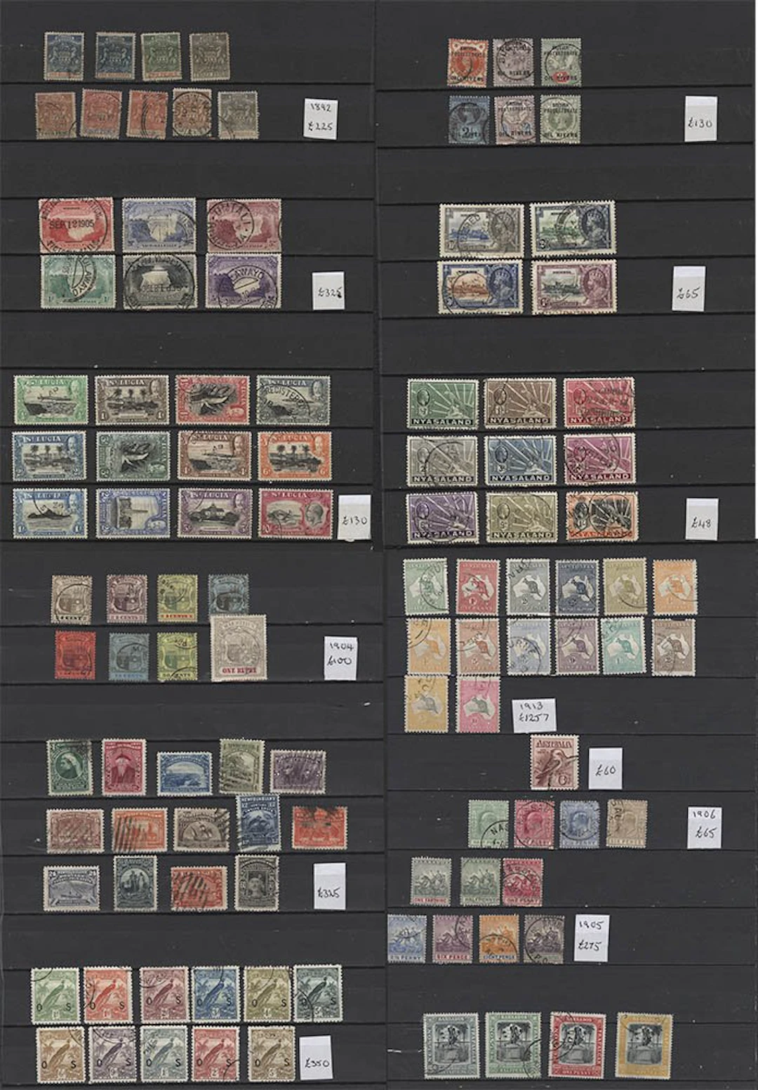 BRITISH COMMONWEALTH good to FU ranges on black stock leaves incl