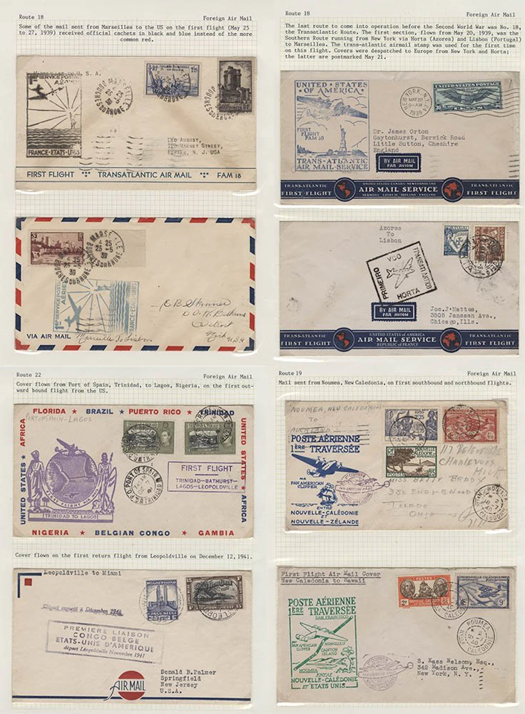 AIRMAILS collection of covers (49) written up on leaves