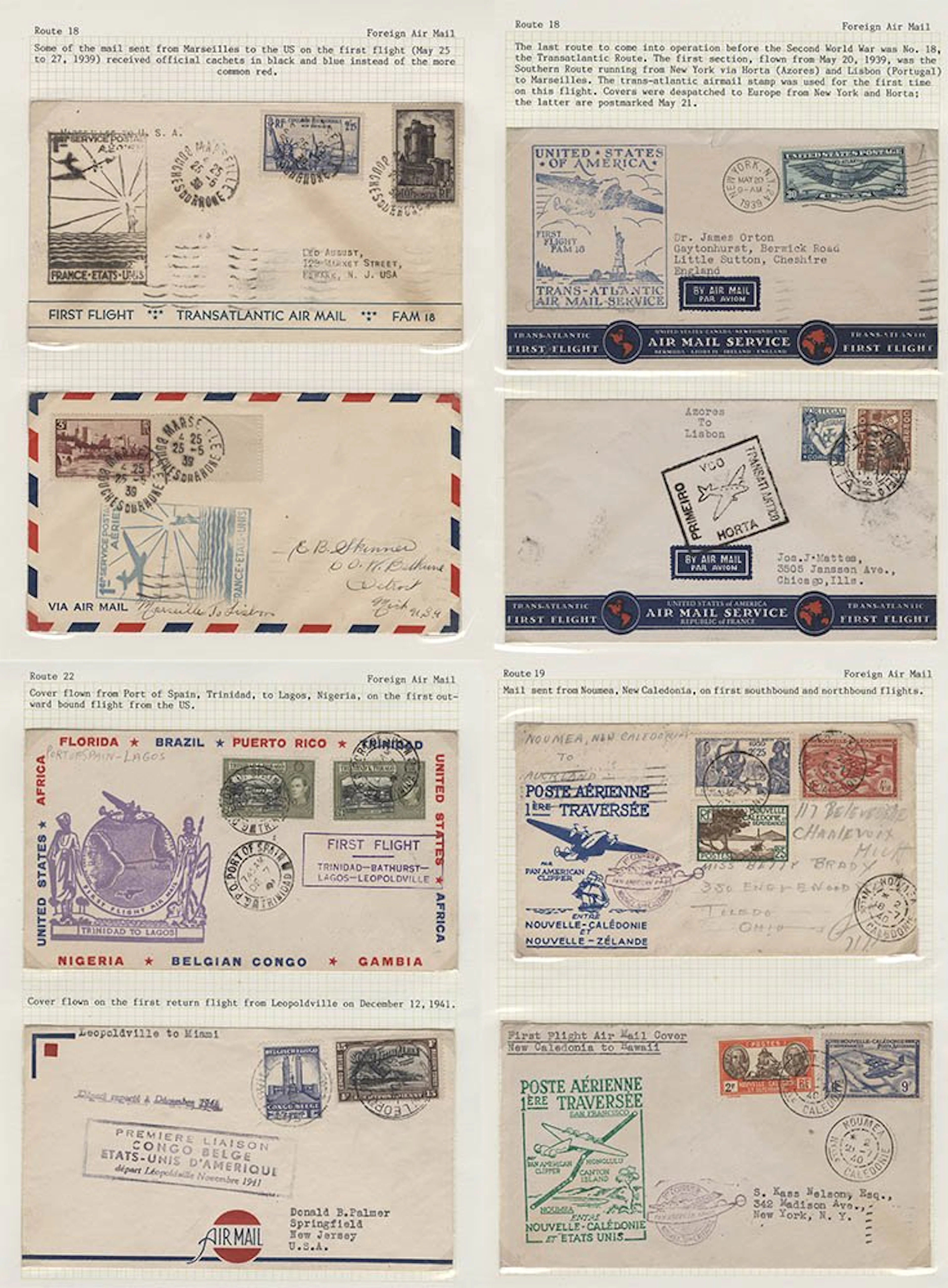 AIRMAILS collection of covers (49) written up on leaves