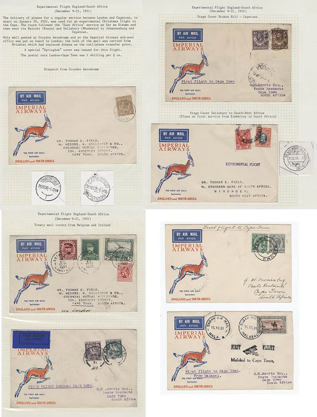 SOUTHERN AFRICA 9th Dec 1931 Experimental flight London to Cape Town