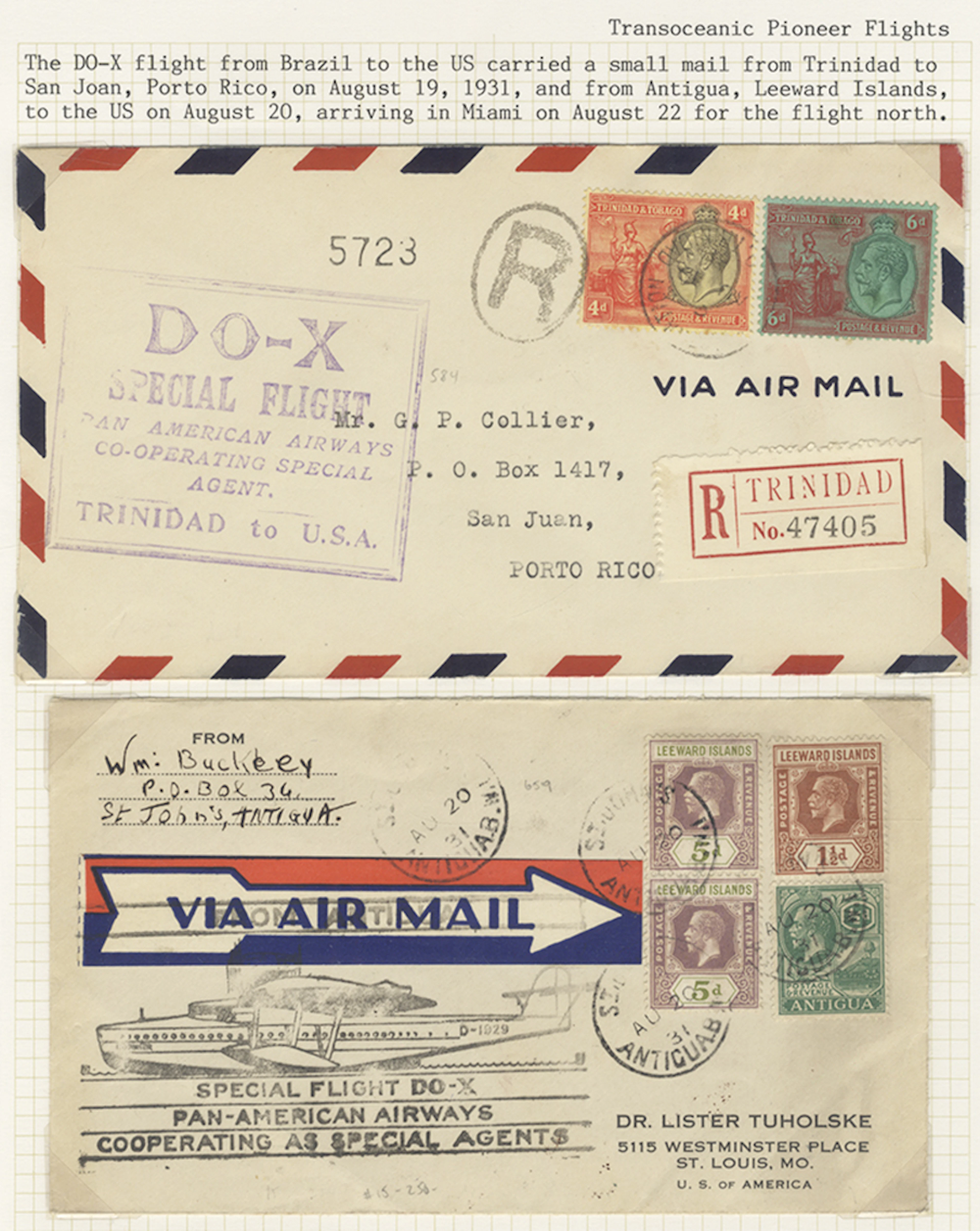 DORNIER 1931 Flying boat with Trinidad & Tobago 4d and 6d...