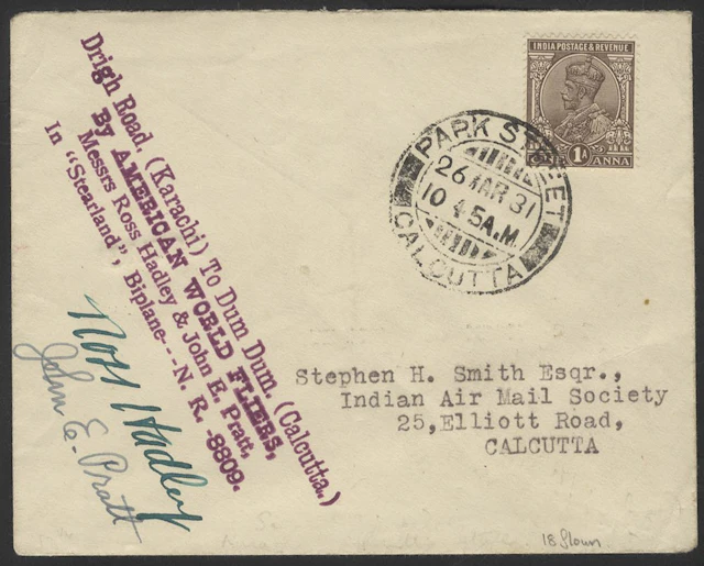 INDIA 1931 (Mar 26) Pratt and Hadley round the world commem cover