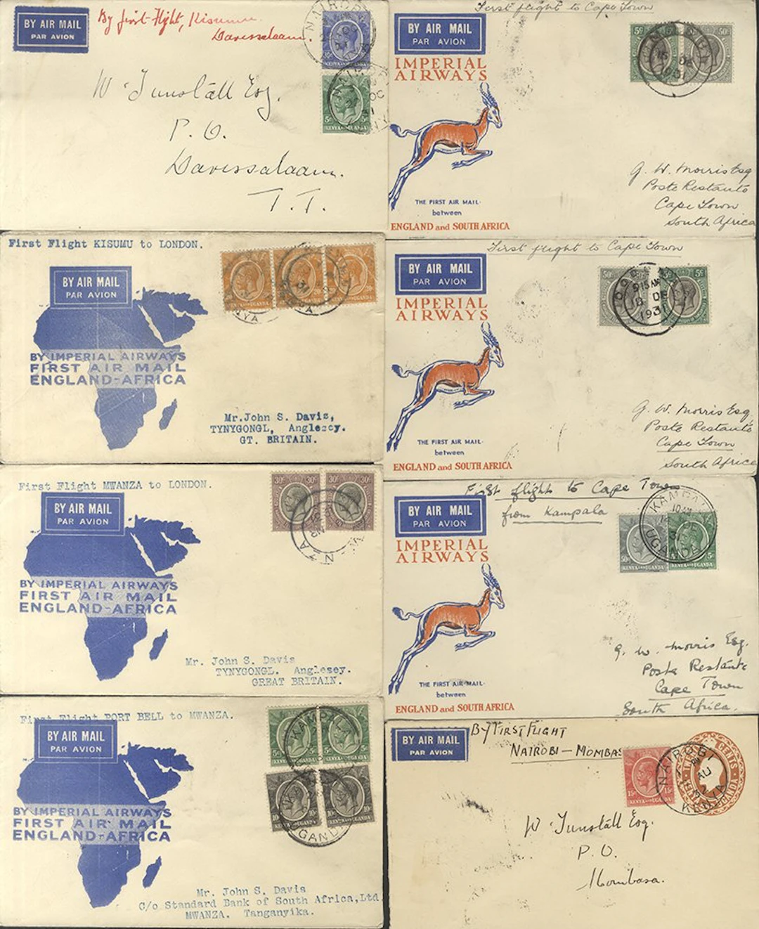 EAST AFRICA 1931 seven flight covers incl