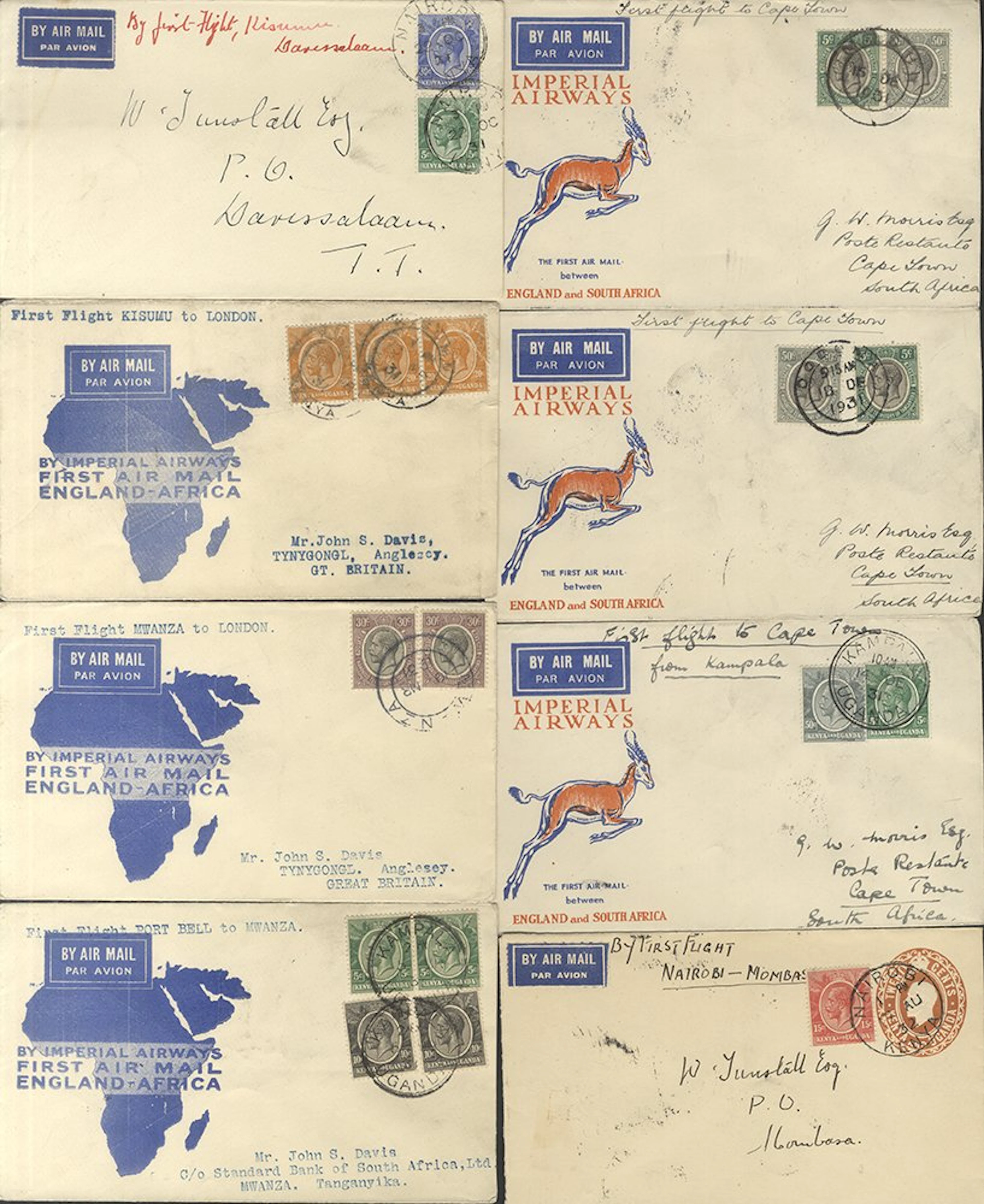 EAST AFRICA 1931 seven flight covers incl