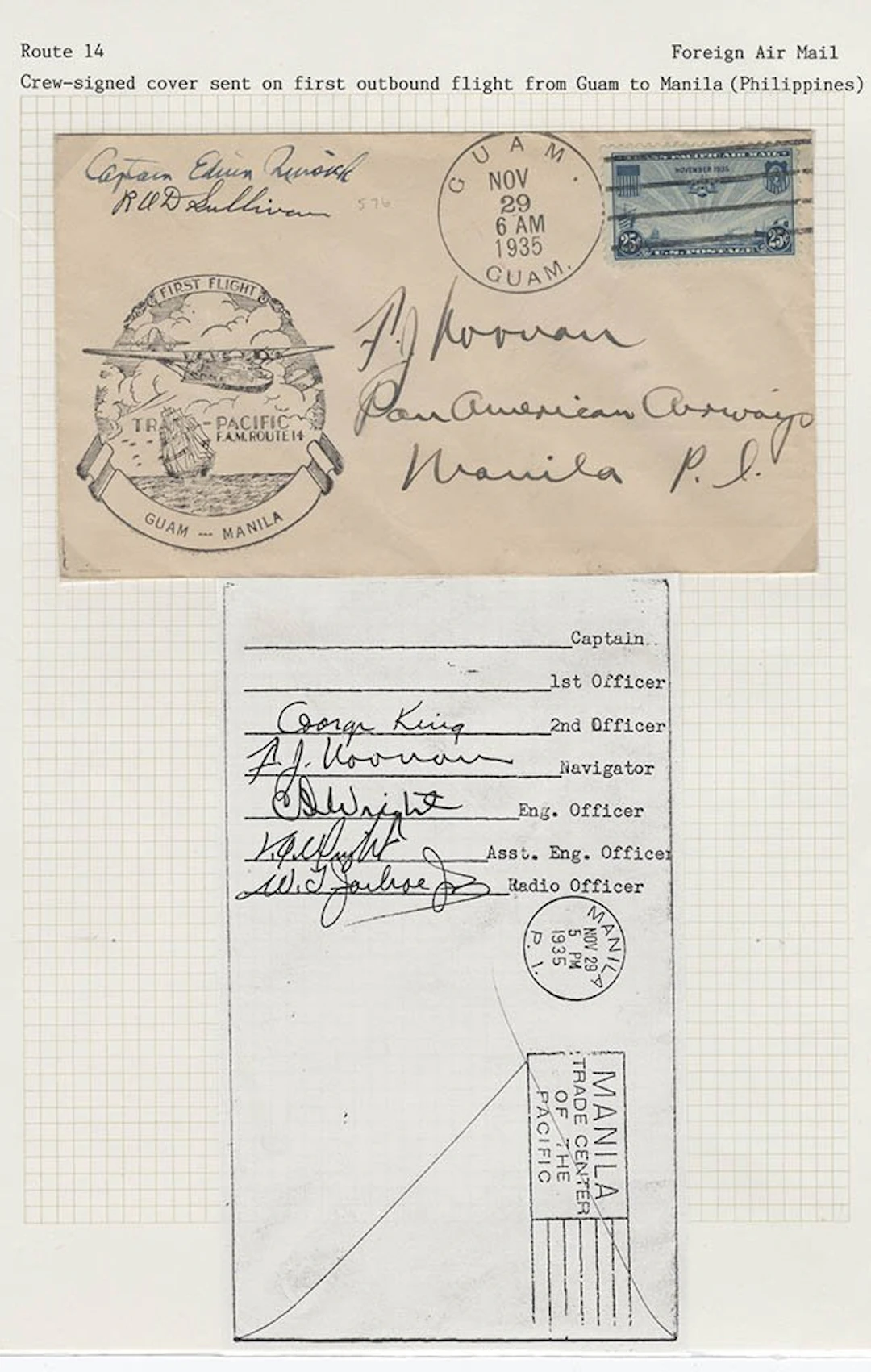 USA 1935 (Nov 29) first flight Guam to Manila with commem flight cachet