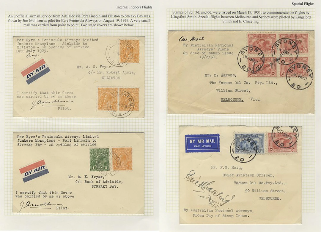 AUSTRALIA 1929-36 group of flight covers (10) on leaves...