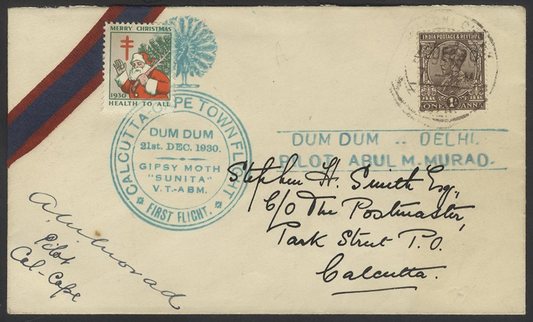 INDIA First Flight to Cape Town 1930 cover from Calcutta...