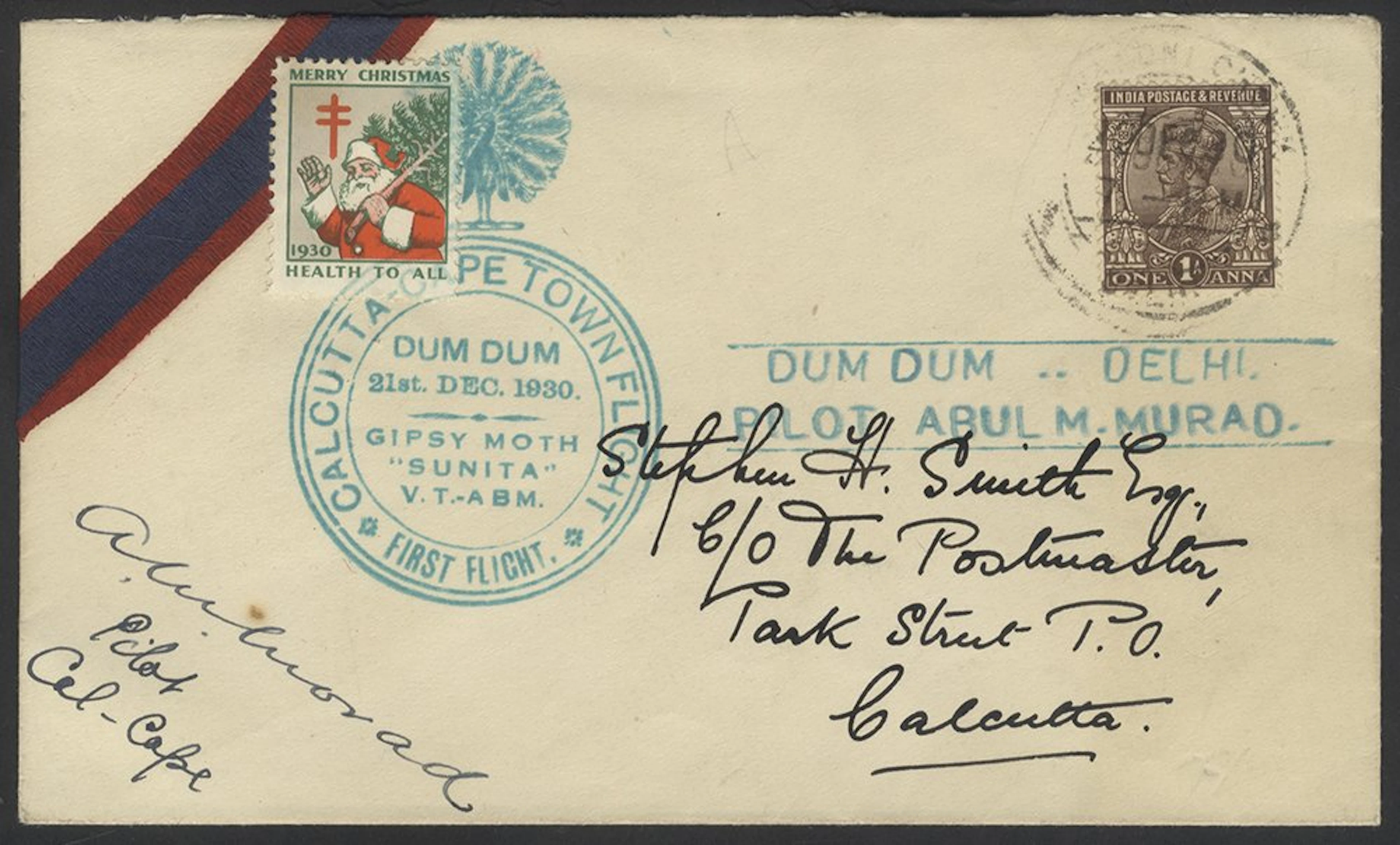 INDIA First Flight to Cape Town 1930 cover from Calcutta...