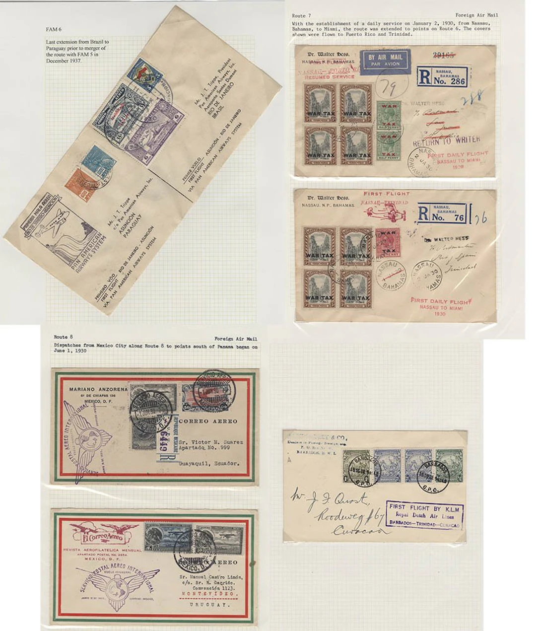 AIRMAILS collection of covers (34) written up on leaves