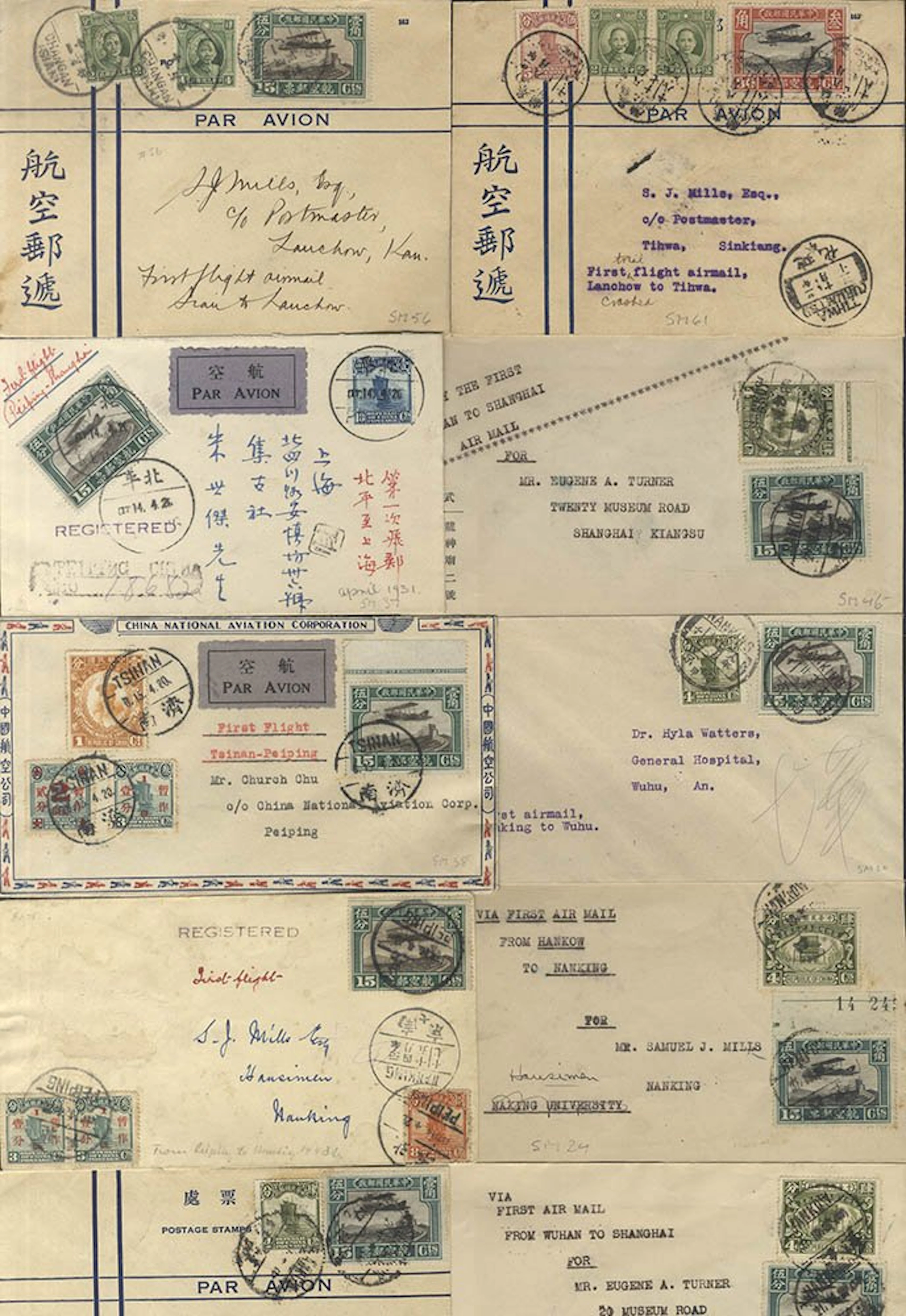 CHINA 1931 group of first flights (10) variously franked...