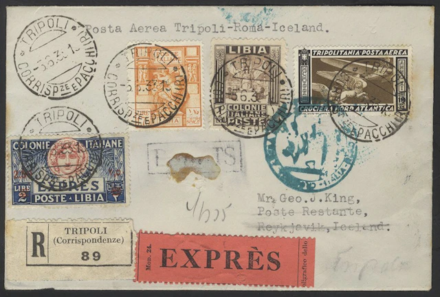 ITALIAN COLONIES 1933 Italian Air Cruise express reg...