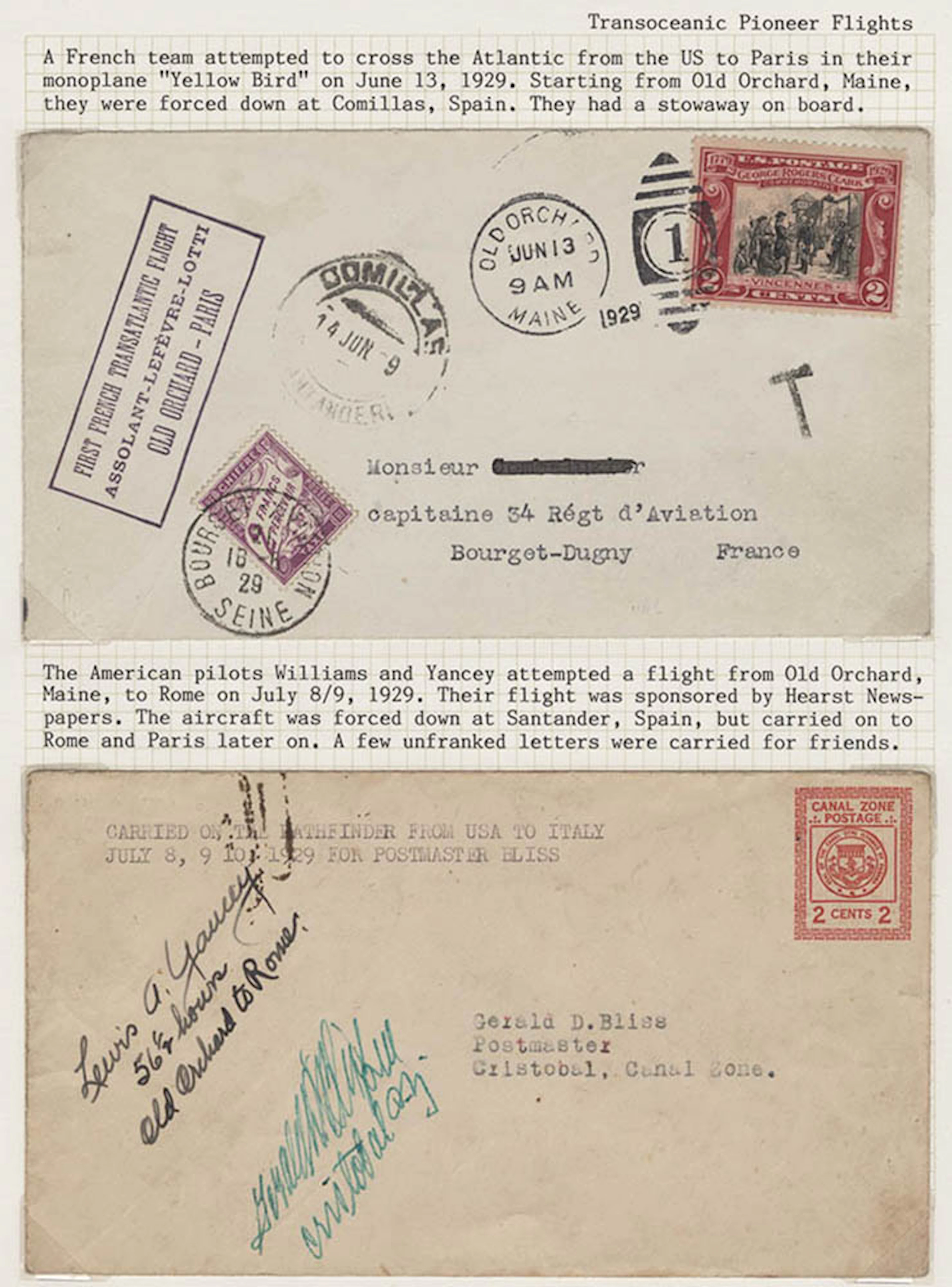 USA 1929 (Jun 13) USA to Paris flight cover bearing...
