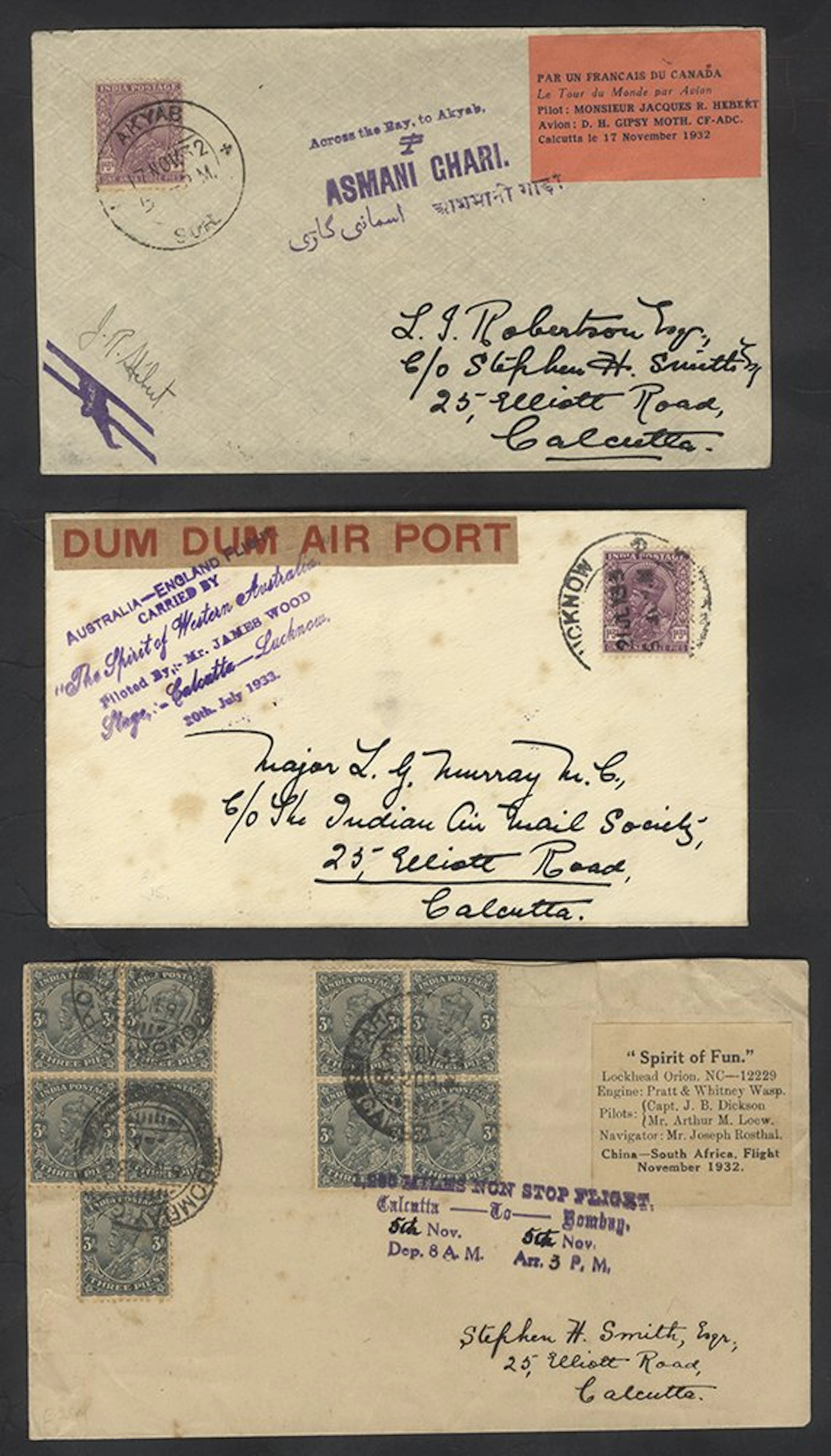 INDIA 1932 (Oct 12) Hebert UK to Australia cover with commem cachet (and signed)