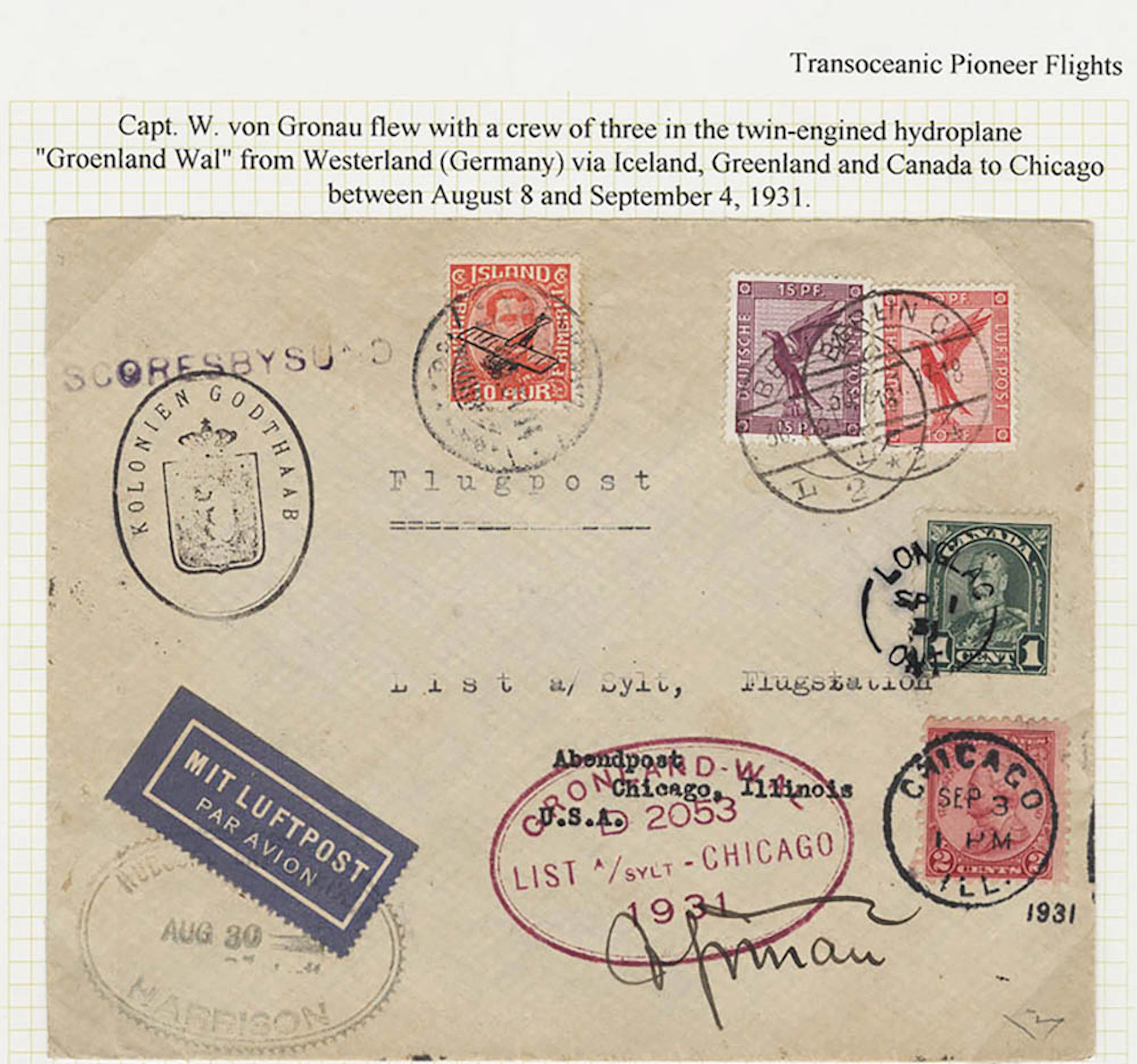 USA 1931 Von Gronau 'Groenland Wal' flight from Westerland