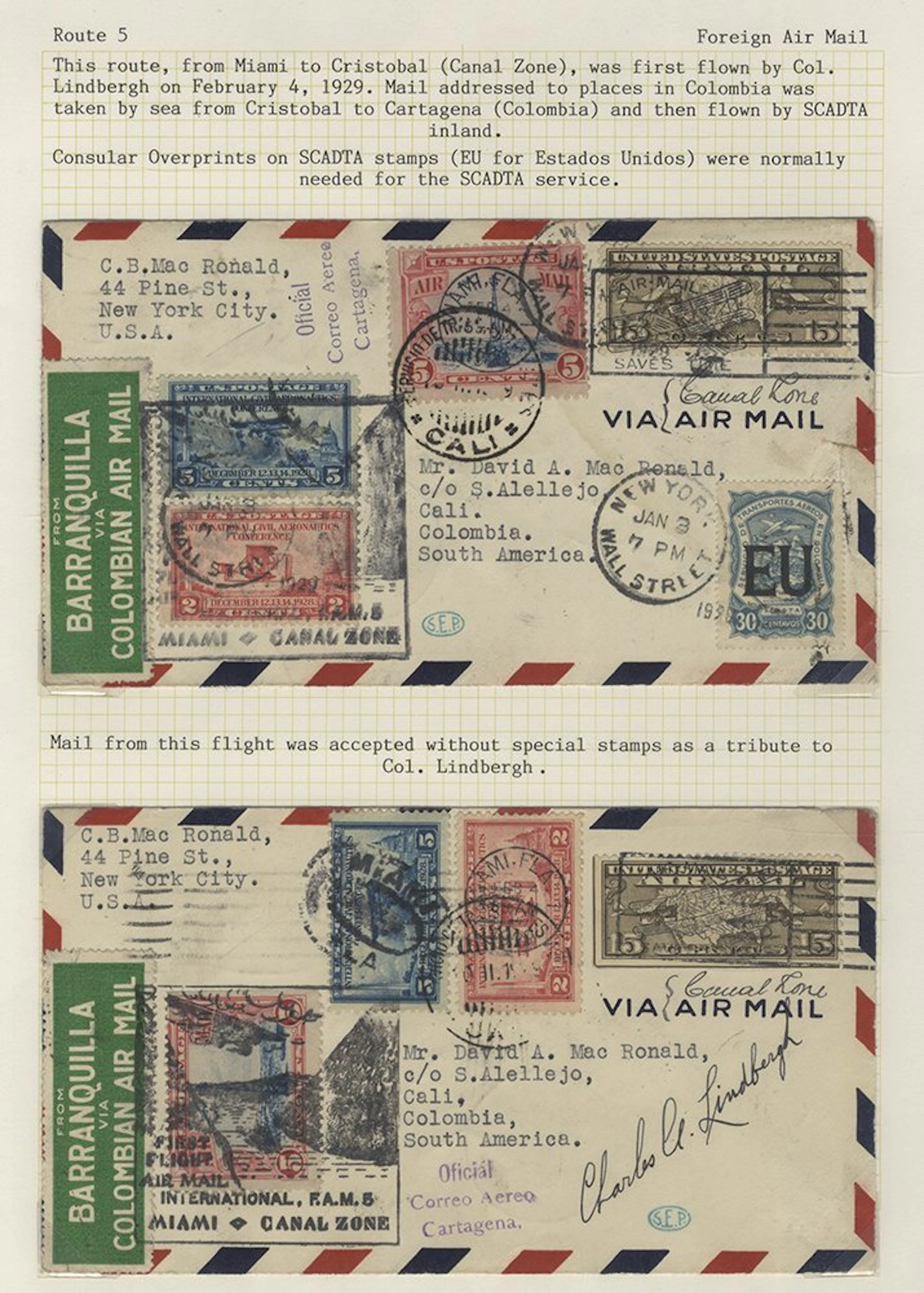 COLOMBIA SCADTA 1929 cover bearing USA franking from Miami to Cristobal