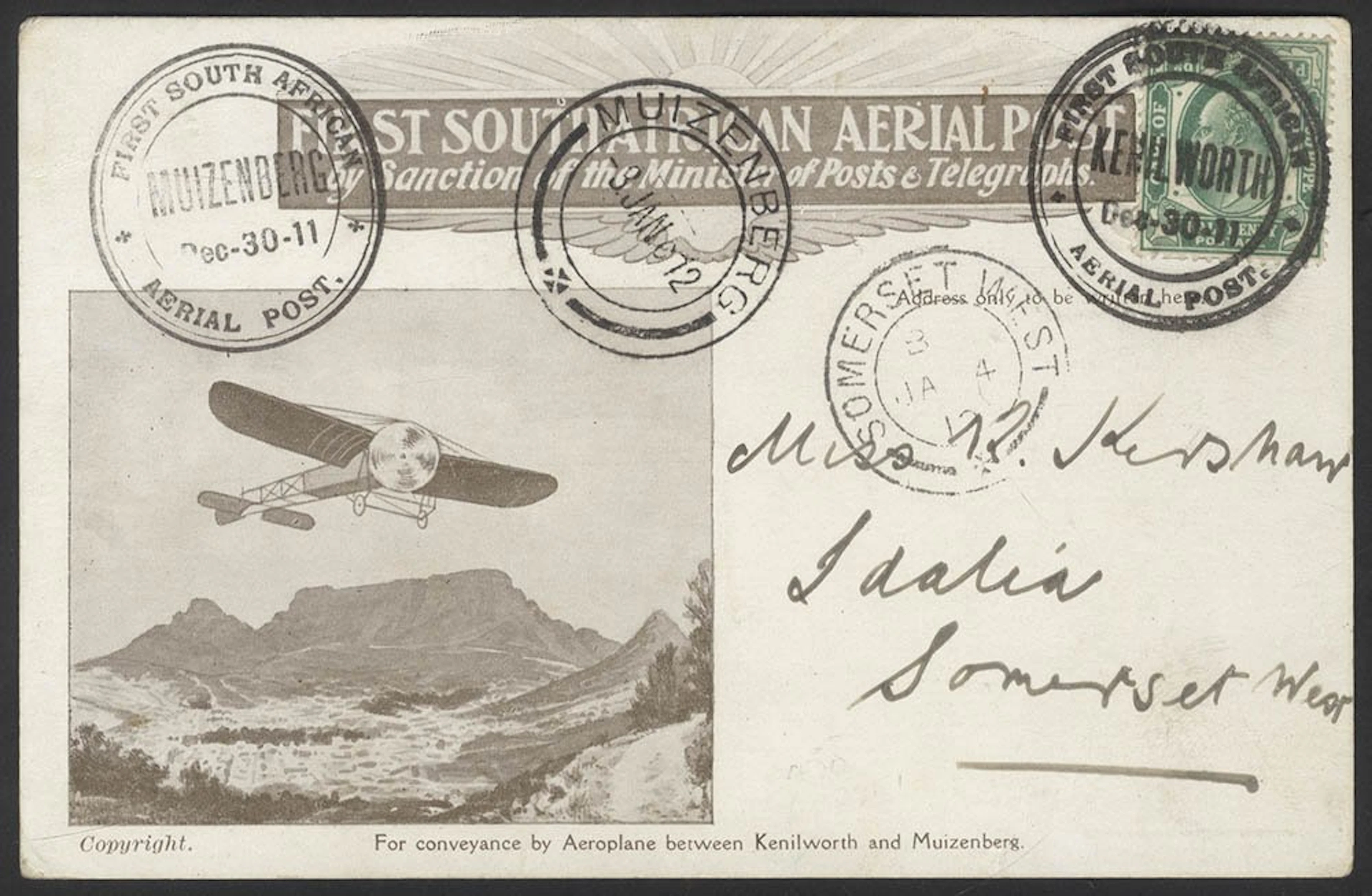 SOUTHERN AFRICA 1911 First South African Aerial Post