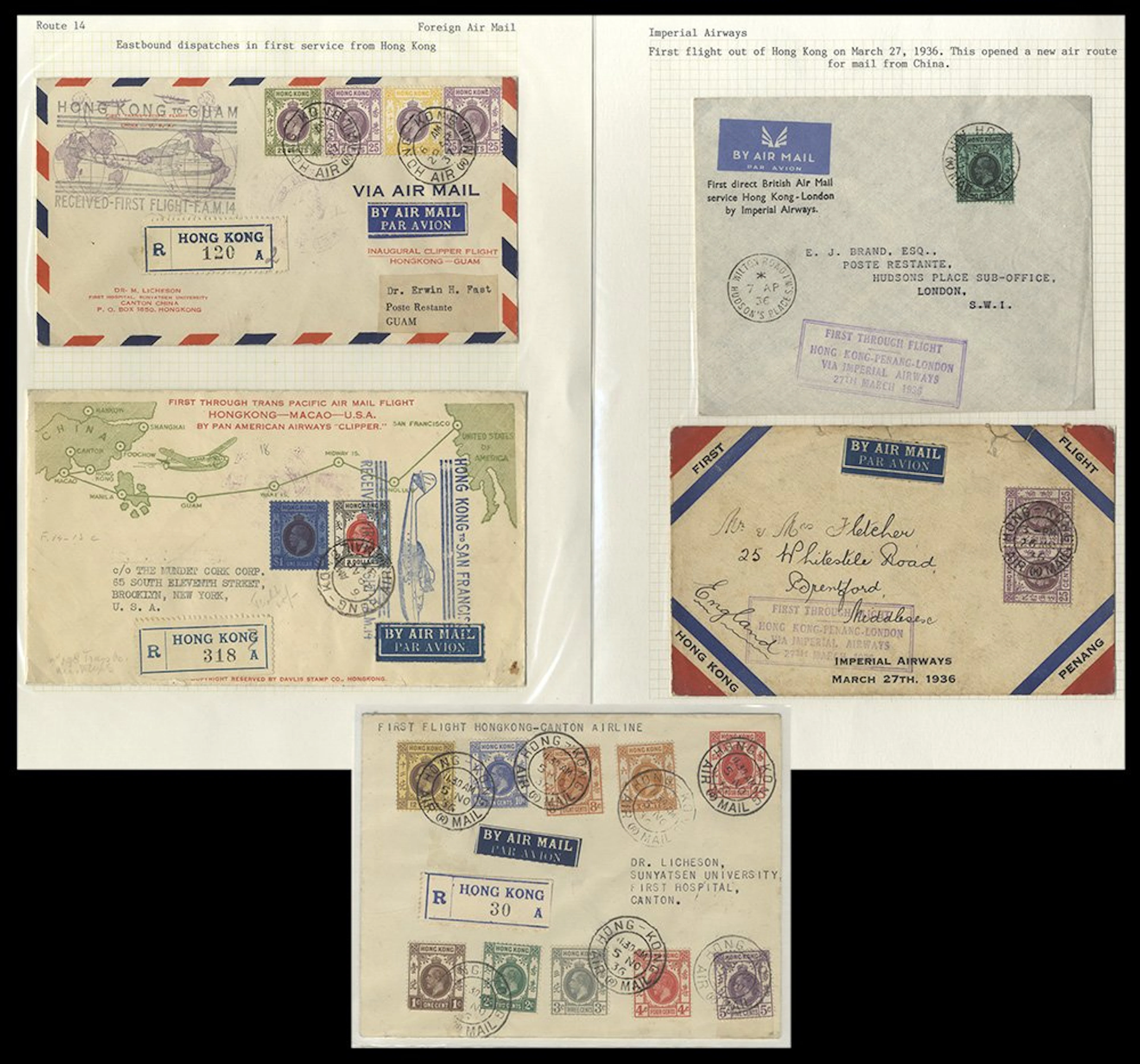 HONG KONG 1936-37 group of flight covers (5)