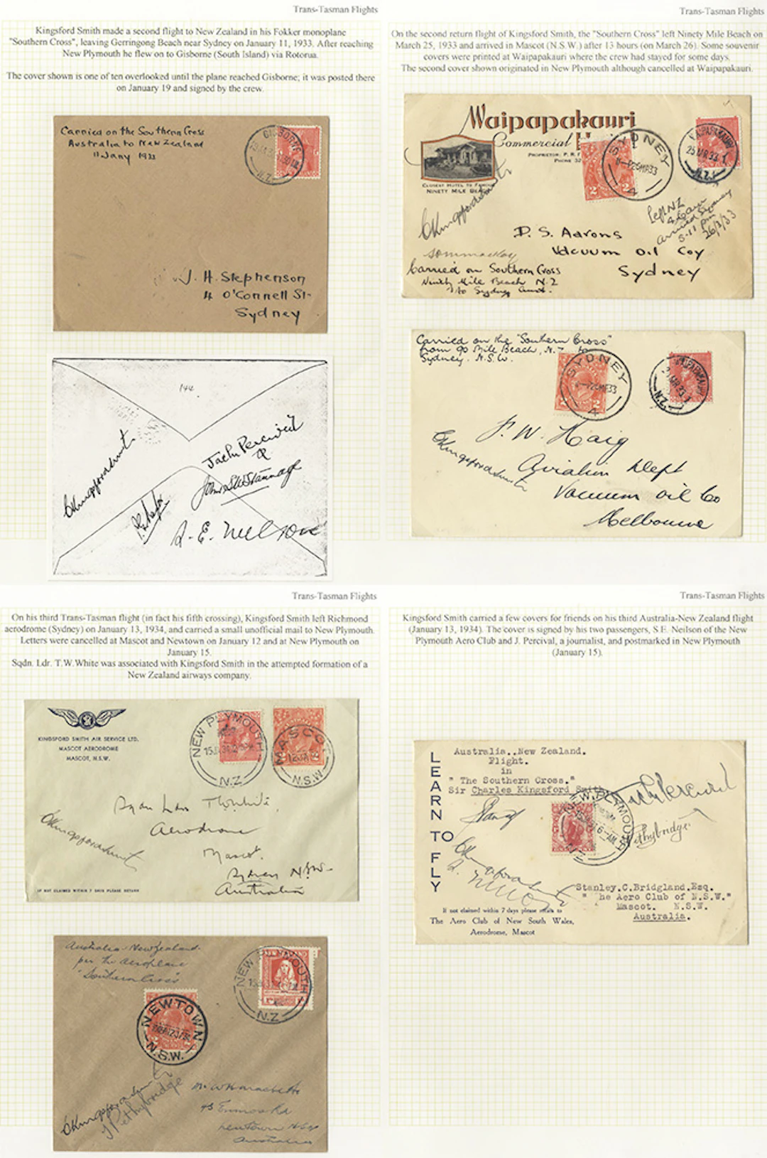 AUSTRALIA 1933-34 group of Trans-Tasman flight covers (6)
