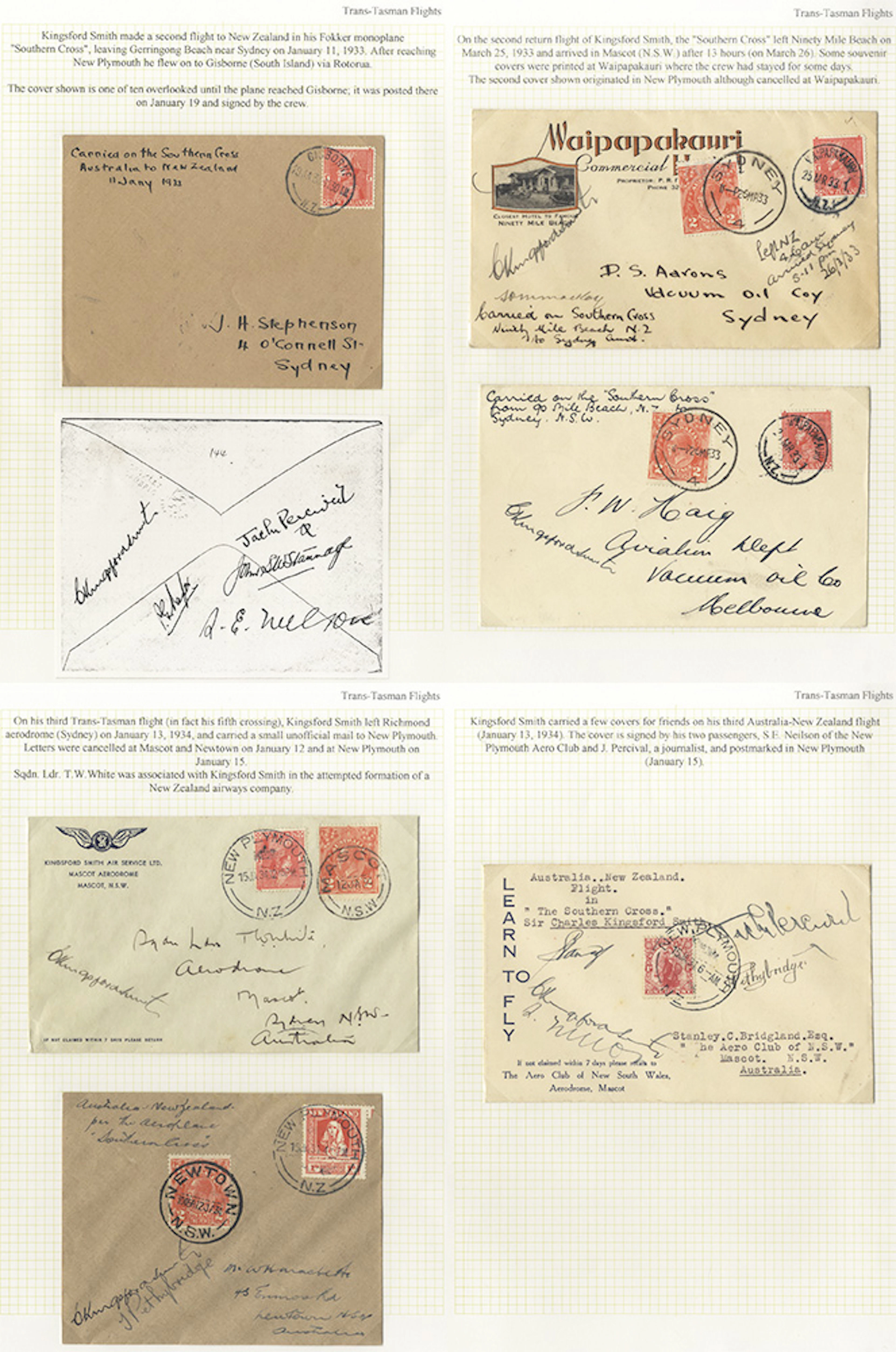 AUSTRALIA 1933-34 group of Trans-Tasman flight covers (6)