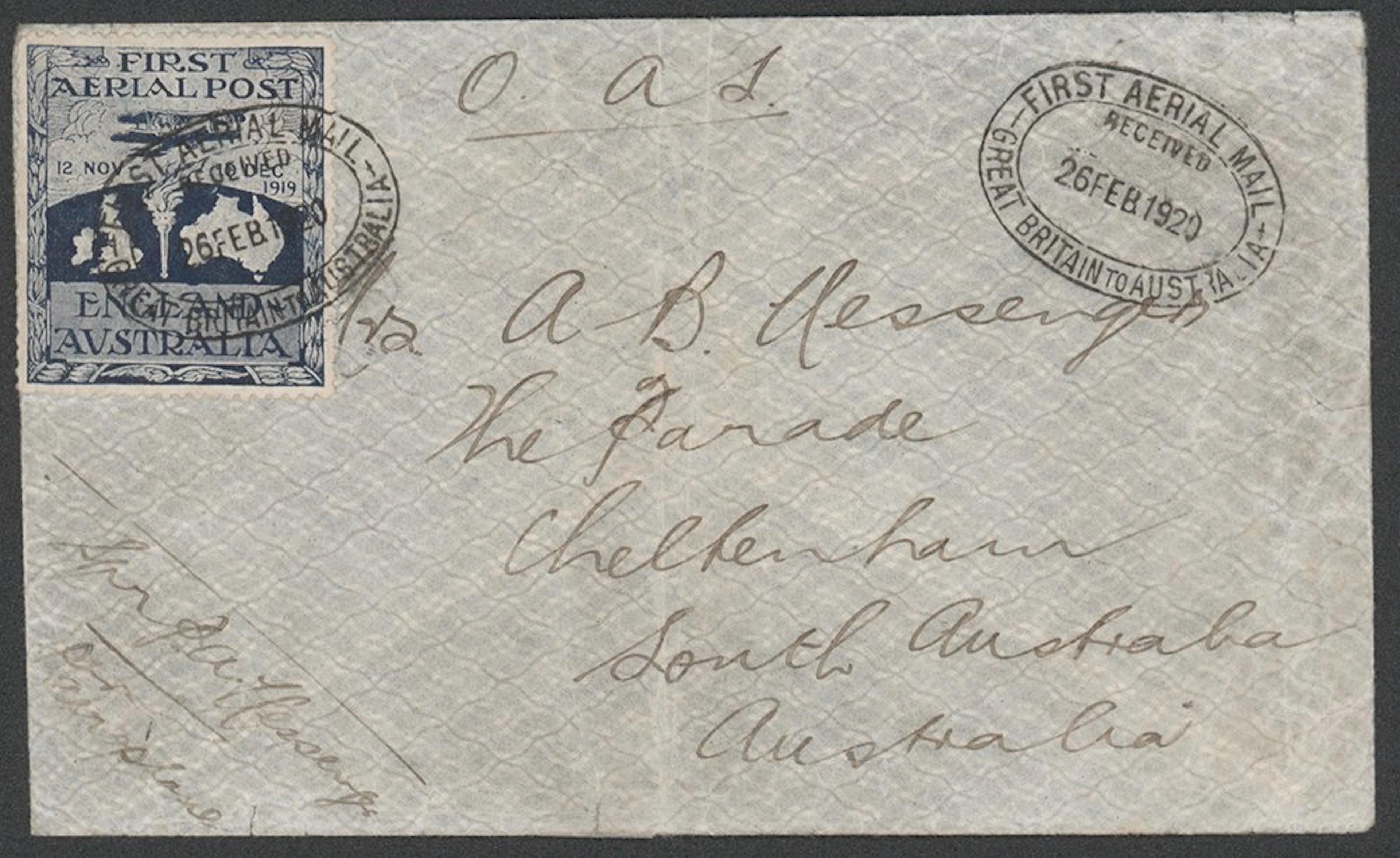 AUSTRALIA 1919 First Aerial Post 'Ross Smith' vignette in...