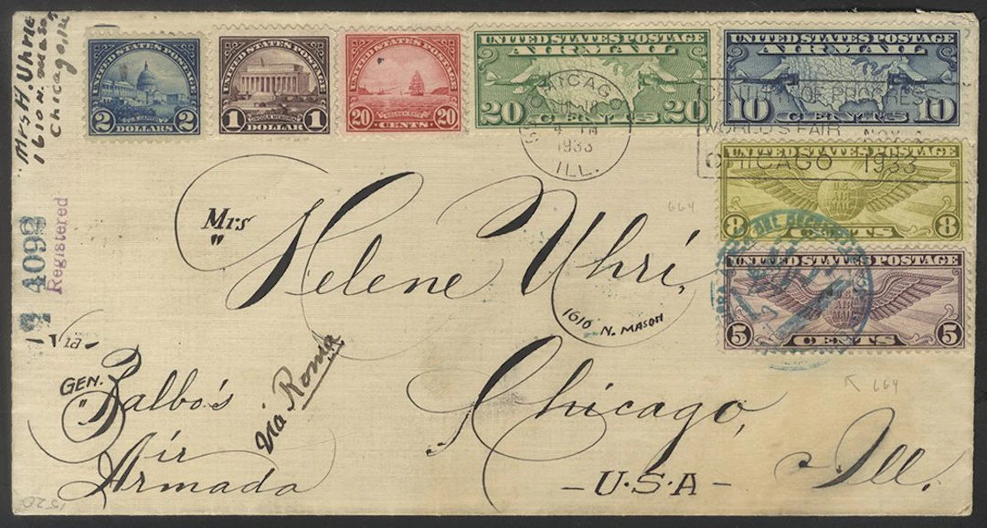 USA 1933 Italian Air Cruise Chicago - Roma Balbo flight cover bearing 5c