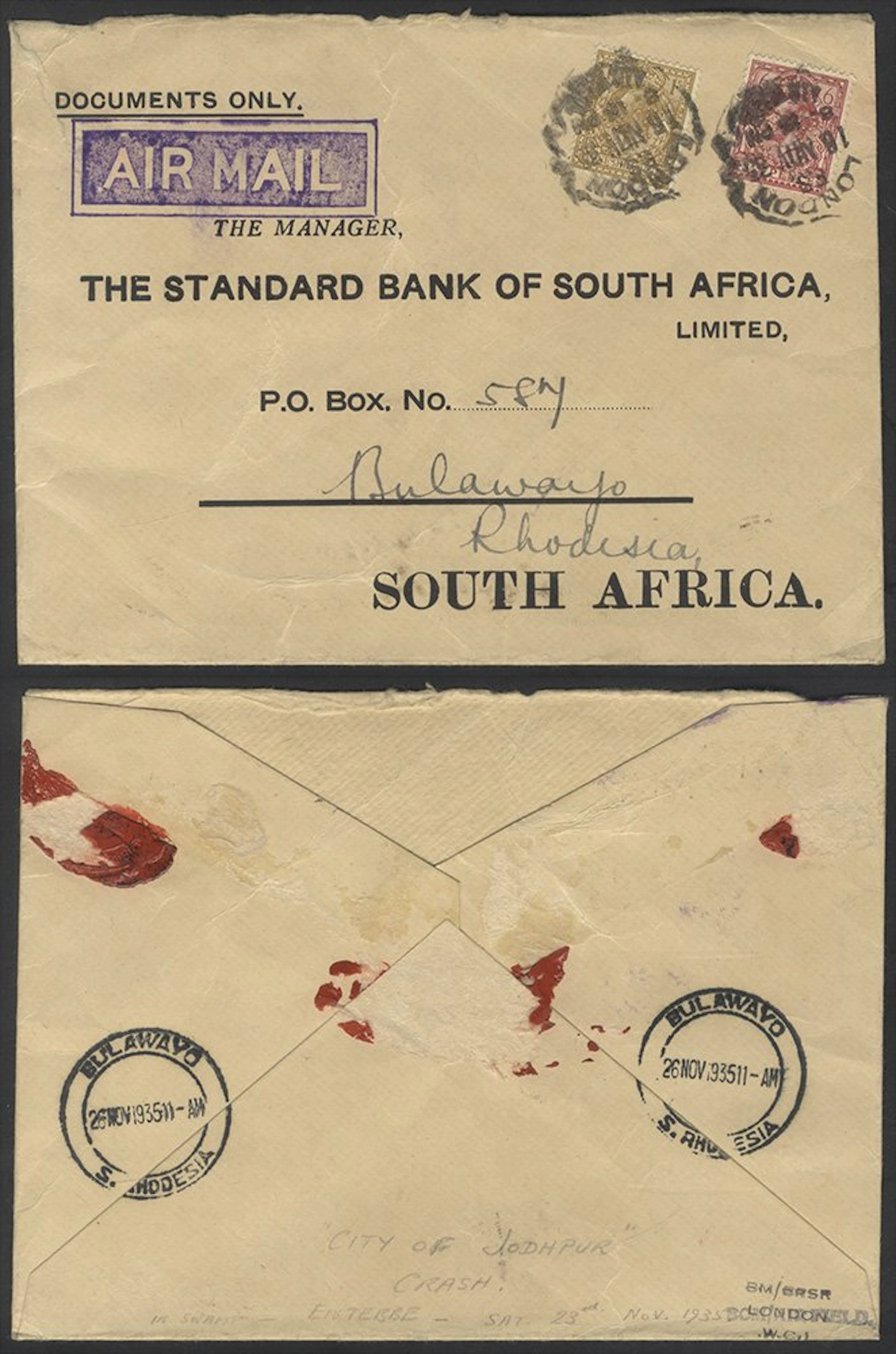 AFRICAN AIRMAILS 18th Nov 1935 the Imperial Airways 'City...