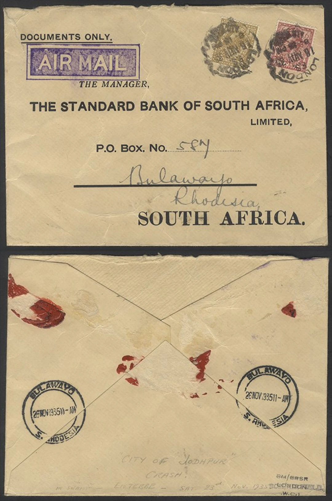 AFRICAN AIRMAILS 18th Nov 1935 the Imperial Airways 'City...