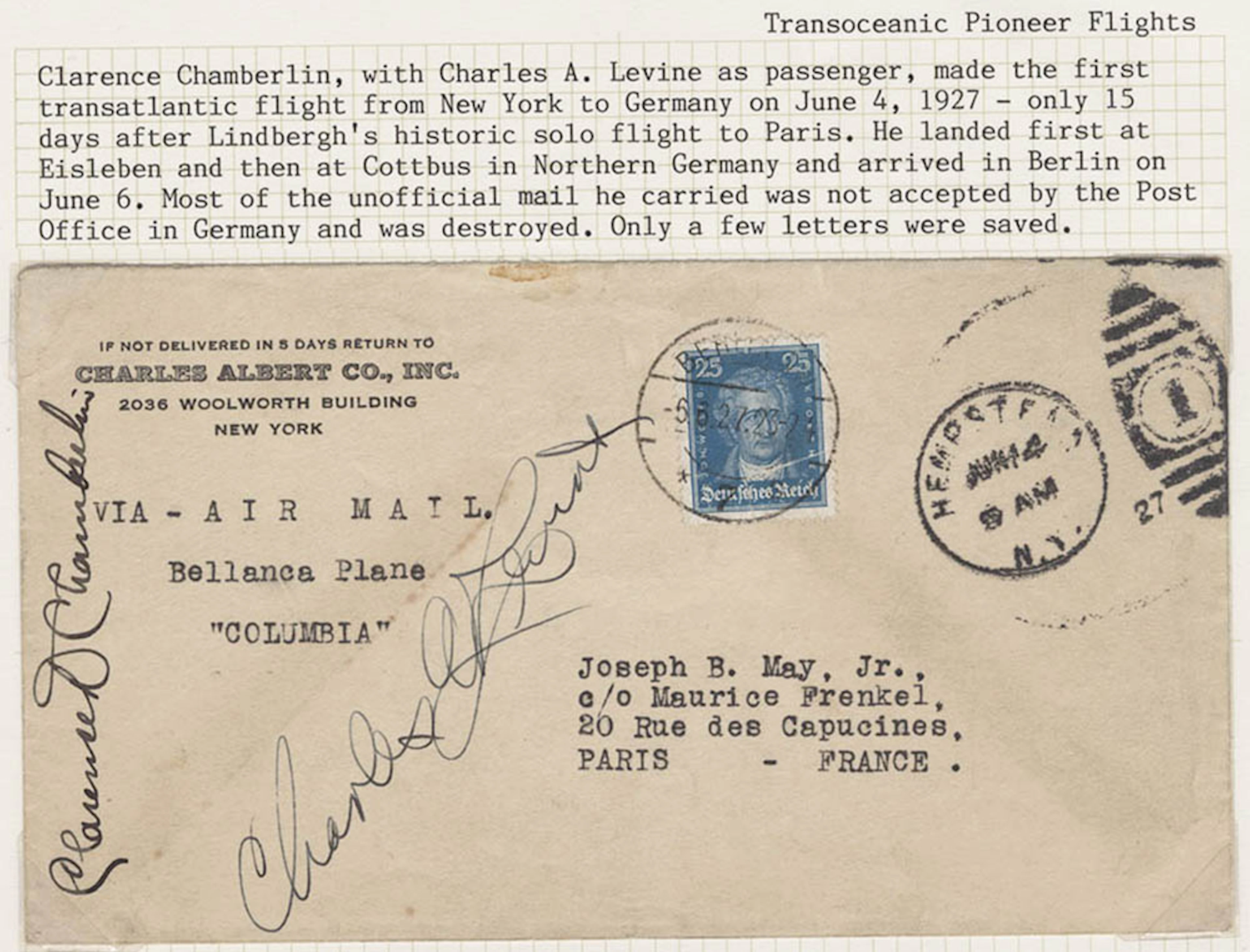 USA 1927 (Jun 4) first Trans-Atlantic flight New York to...