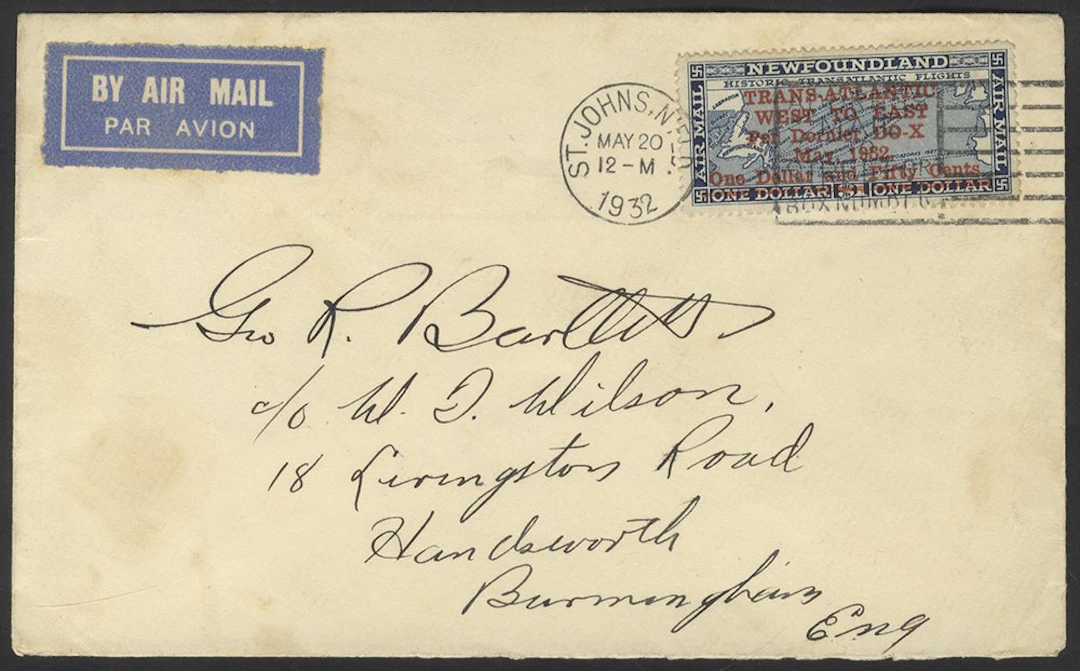 NEWFOUNDLAND 1932 Dornier surcharged $1.50 on $1 on cover to UK tied 'St
