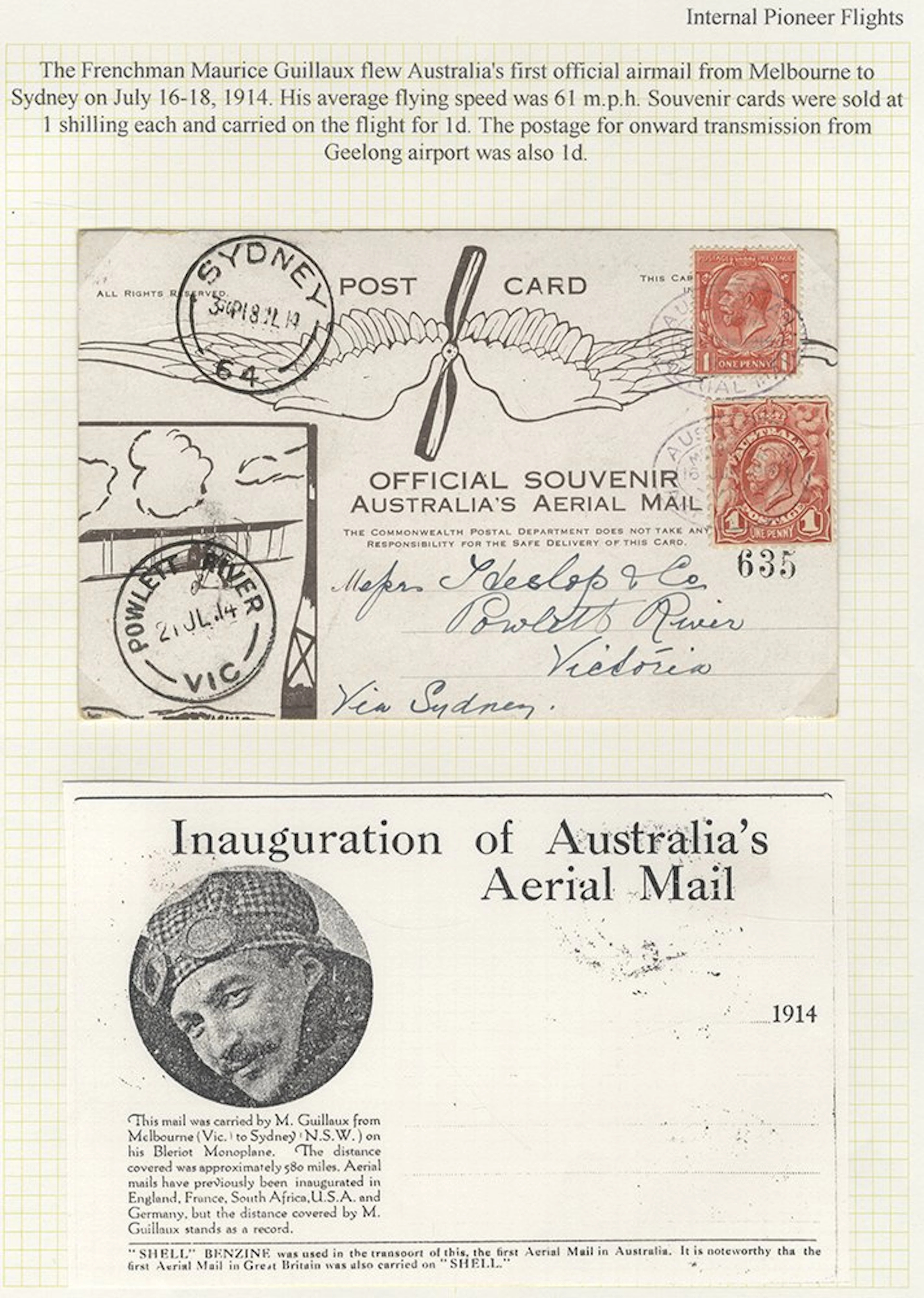 AUSTRALIA 1914 Official Souvenir Australian Aerial Mail...