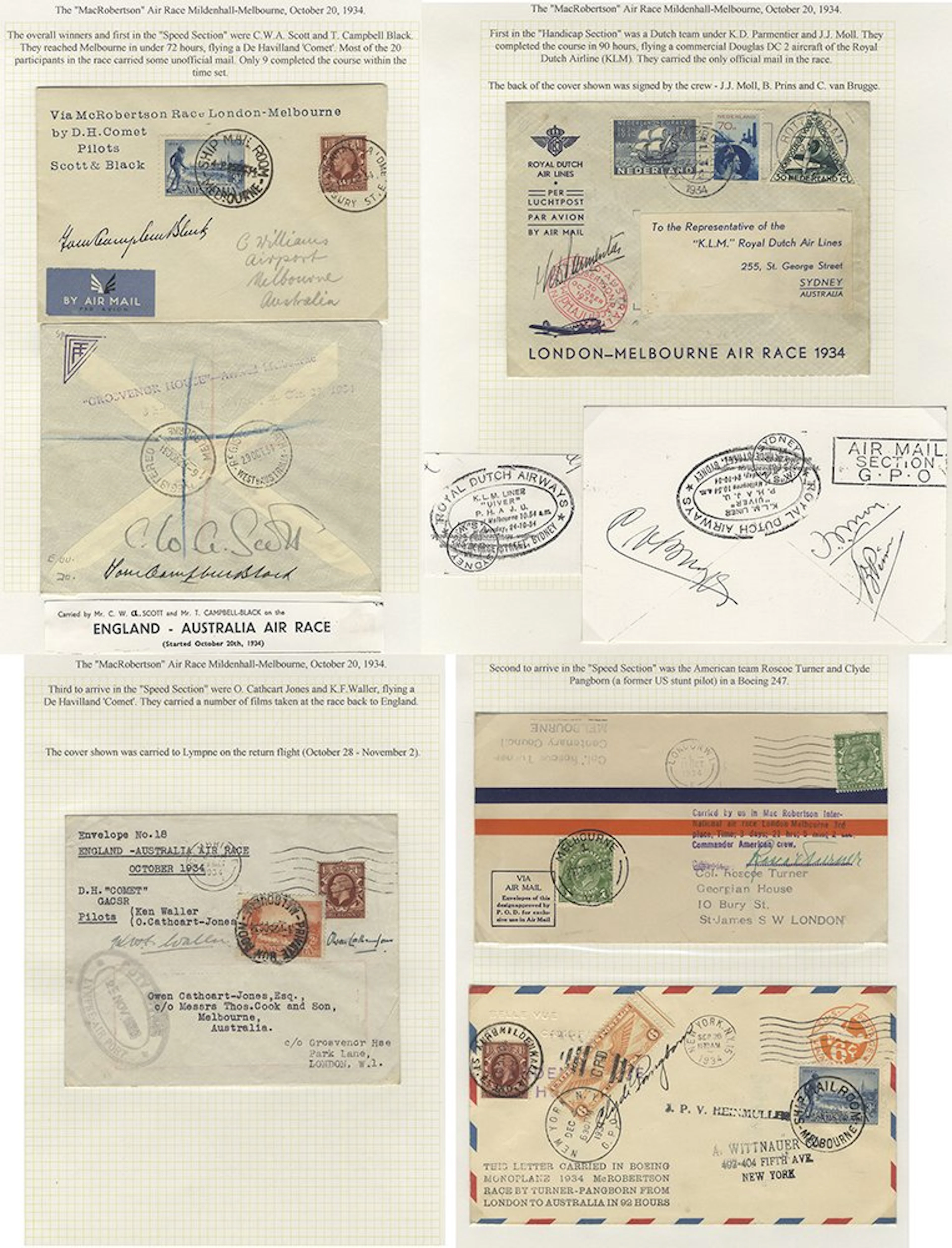 AUSTRALIA 1934 MacRobertson Air Race collection of flown...