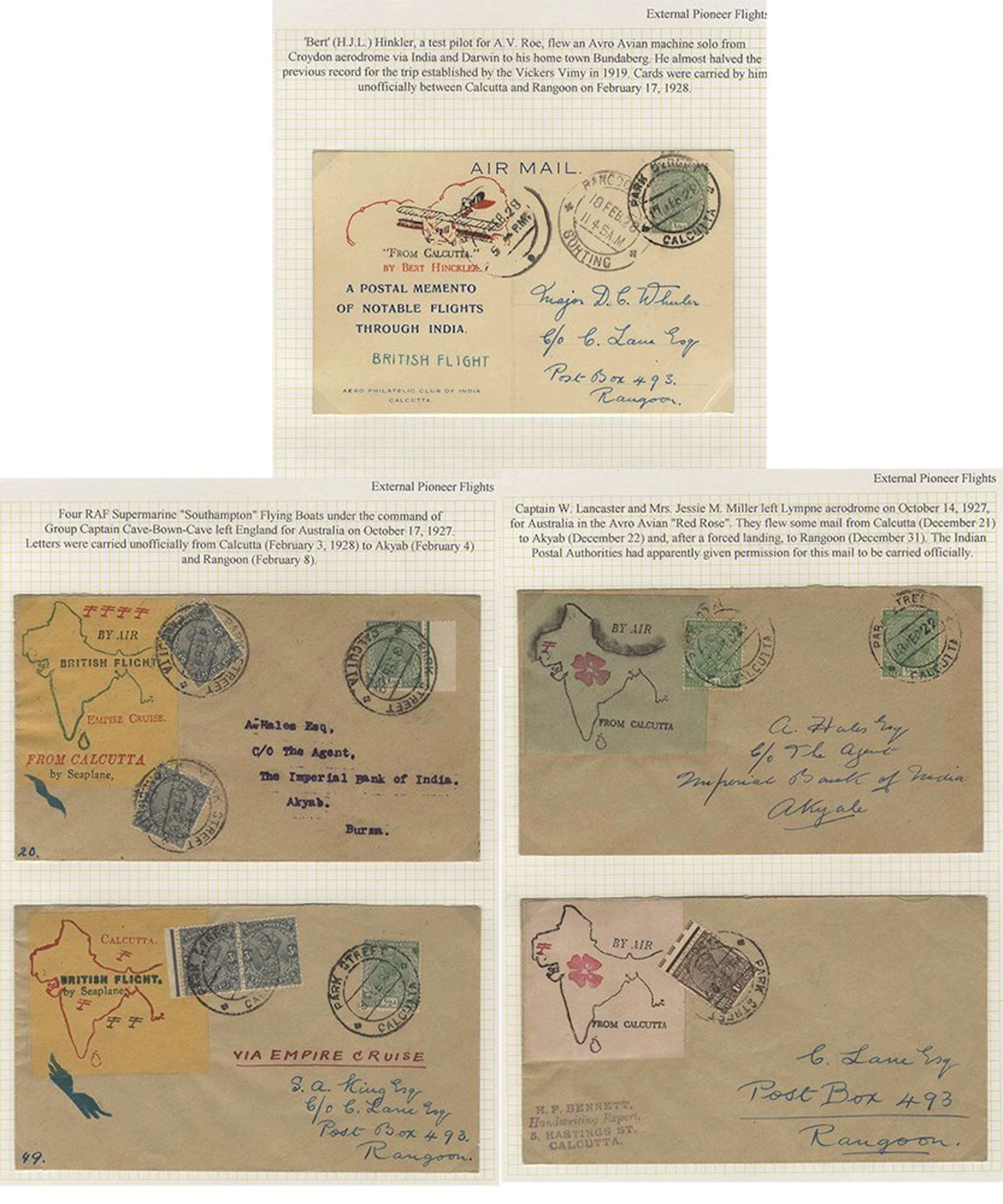 INDIA 1927 Lancaster and Miller Calcutta to Akyab and...