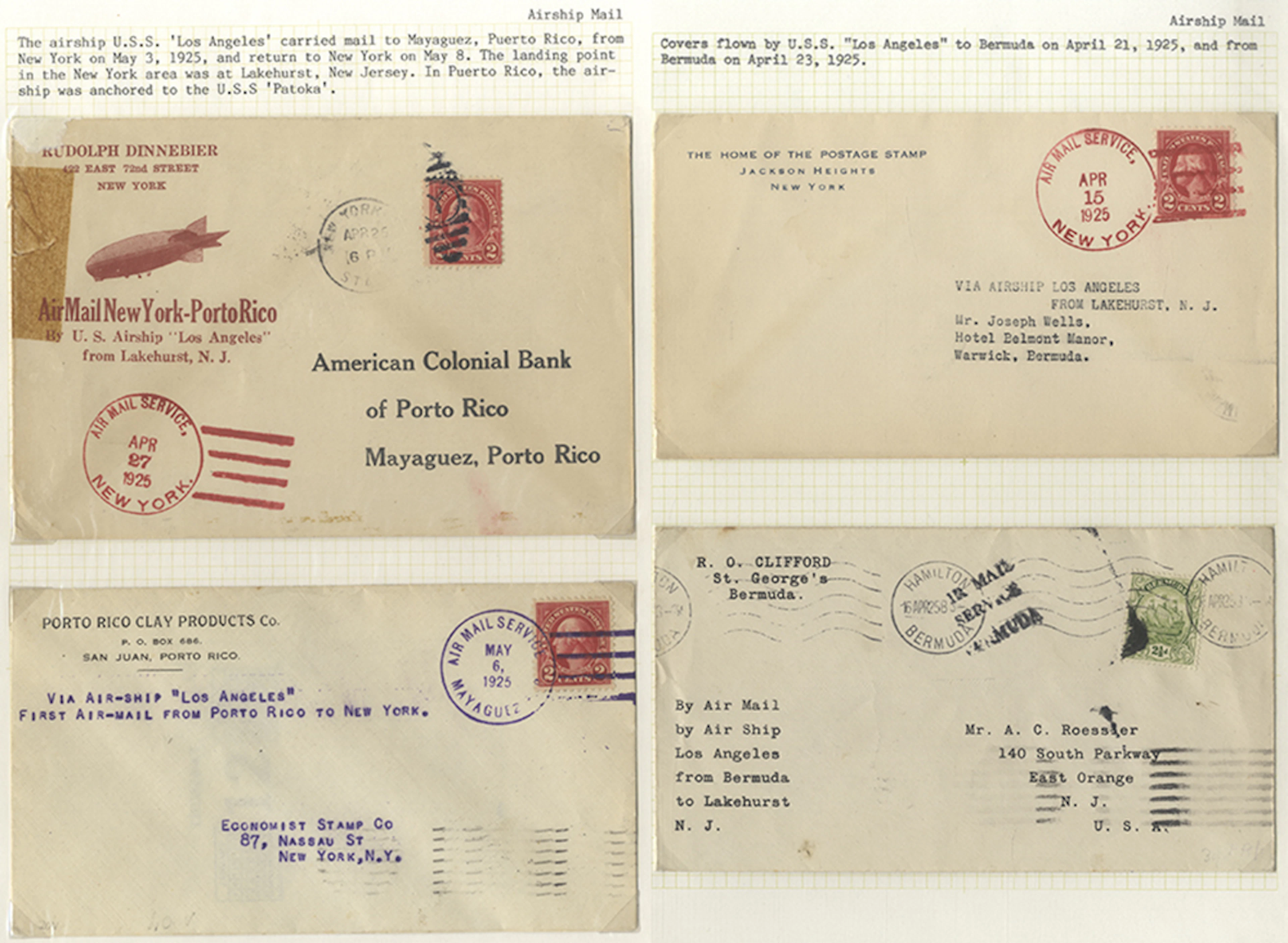 USA 1925 U.S.S 'Los Angeles' group of airship covers (4)...