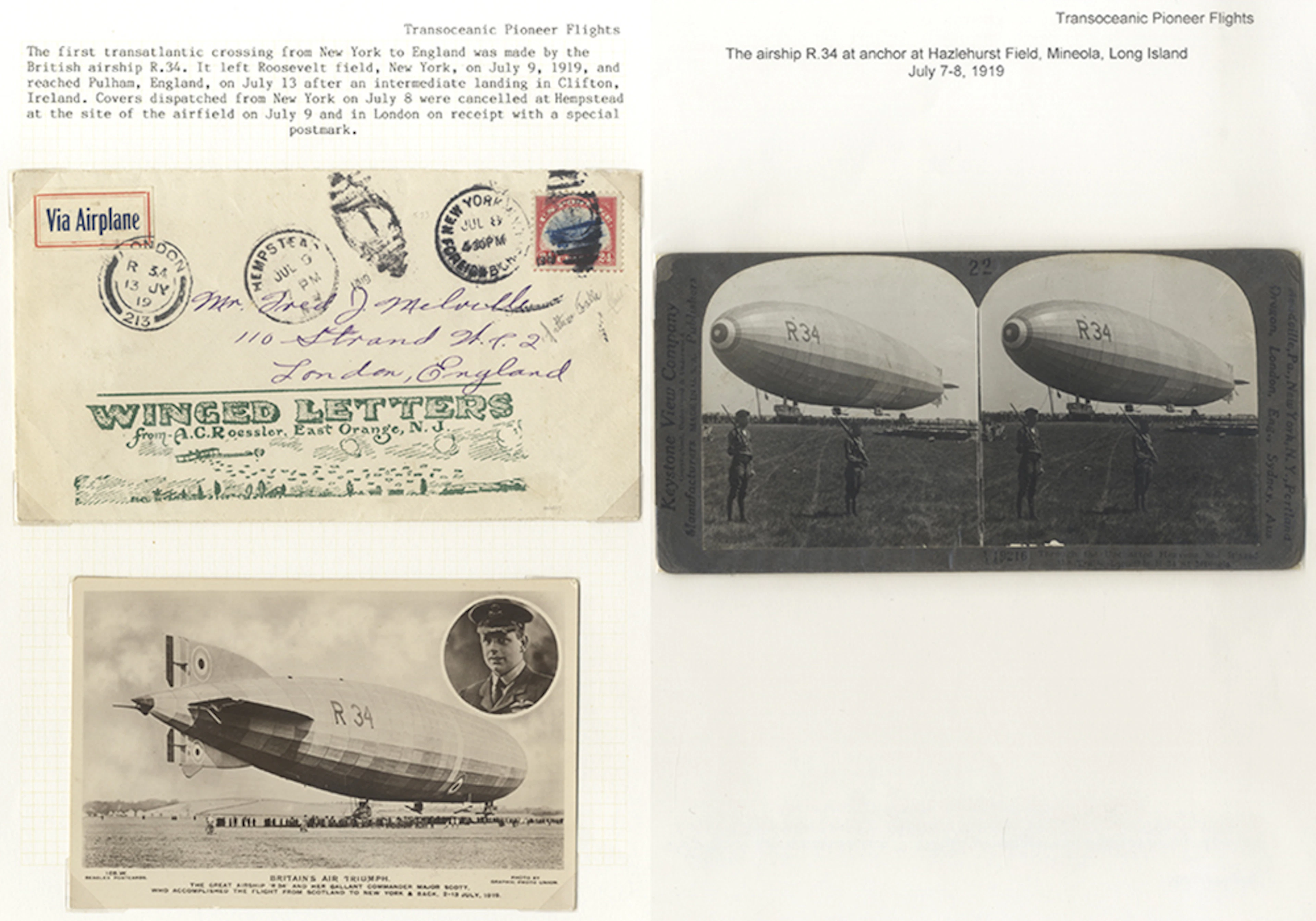 USA 1919 Dirgible R-34 First Trans-Atlantic crossing New...