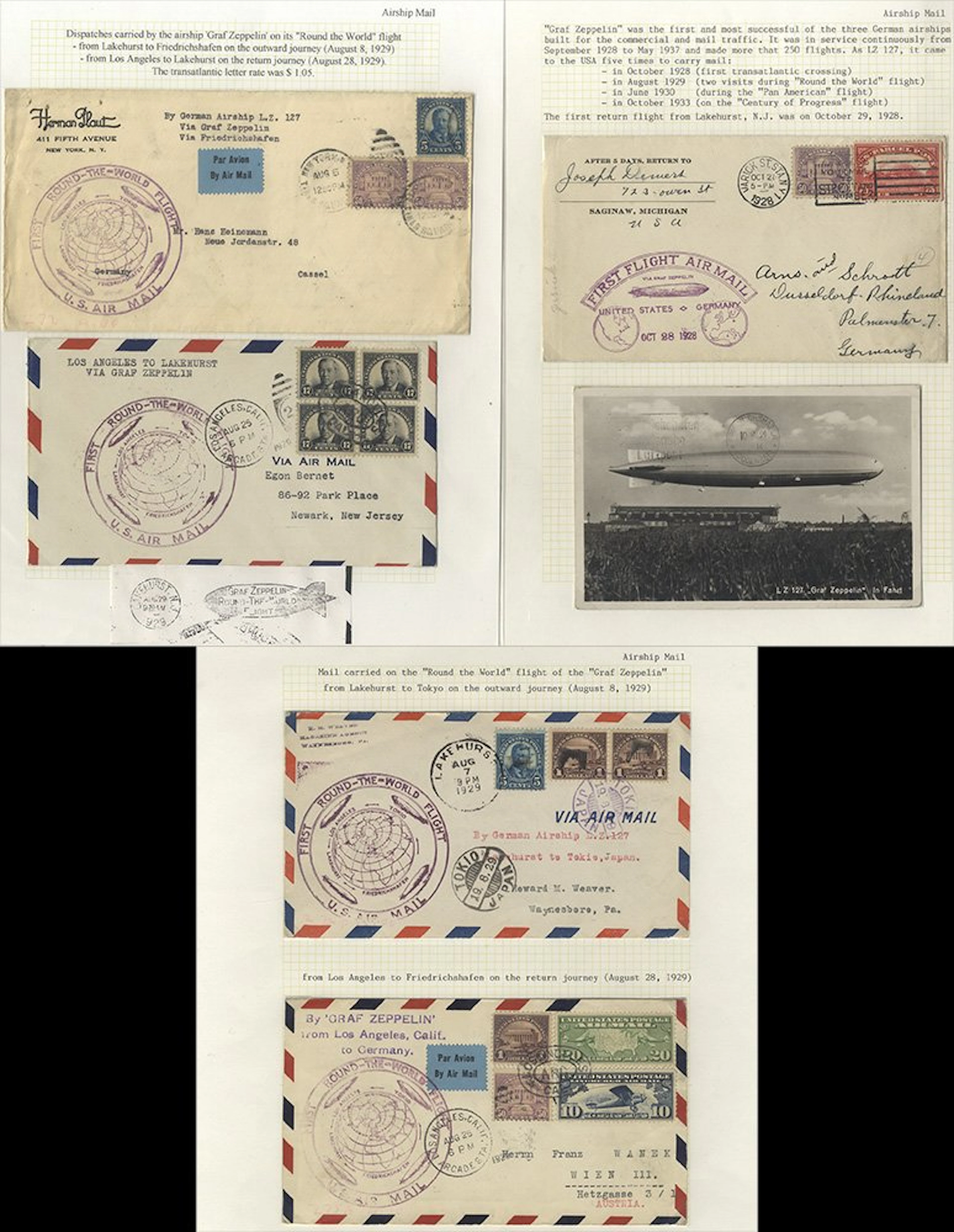 USA 1929 Zeppelin Round the World Flight covers group of...