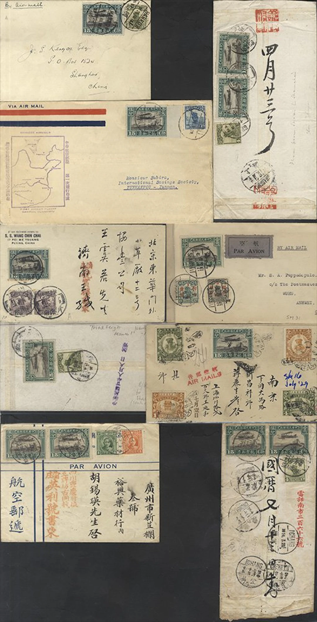 CHINA 1929-33 group of flight covers (9) incl