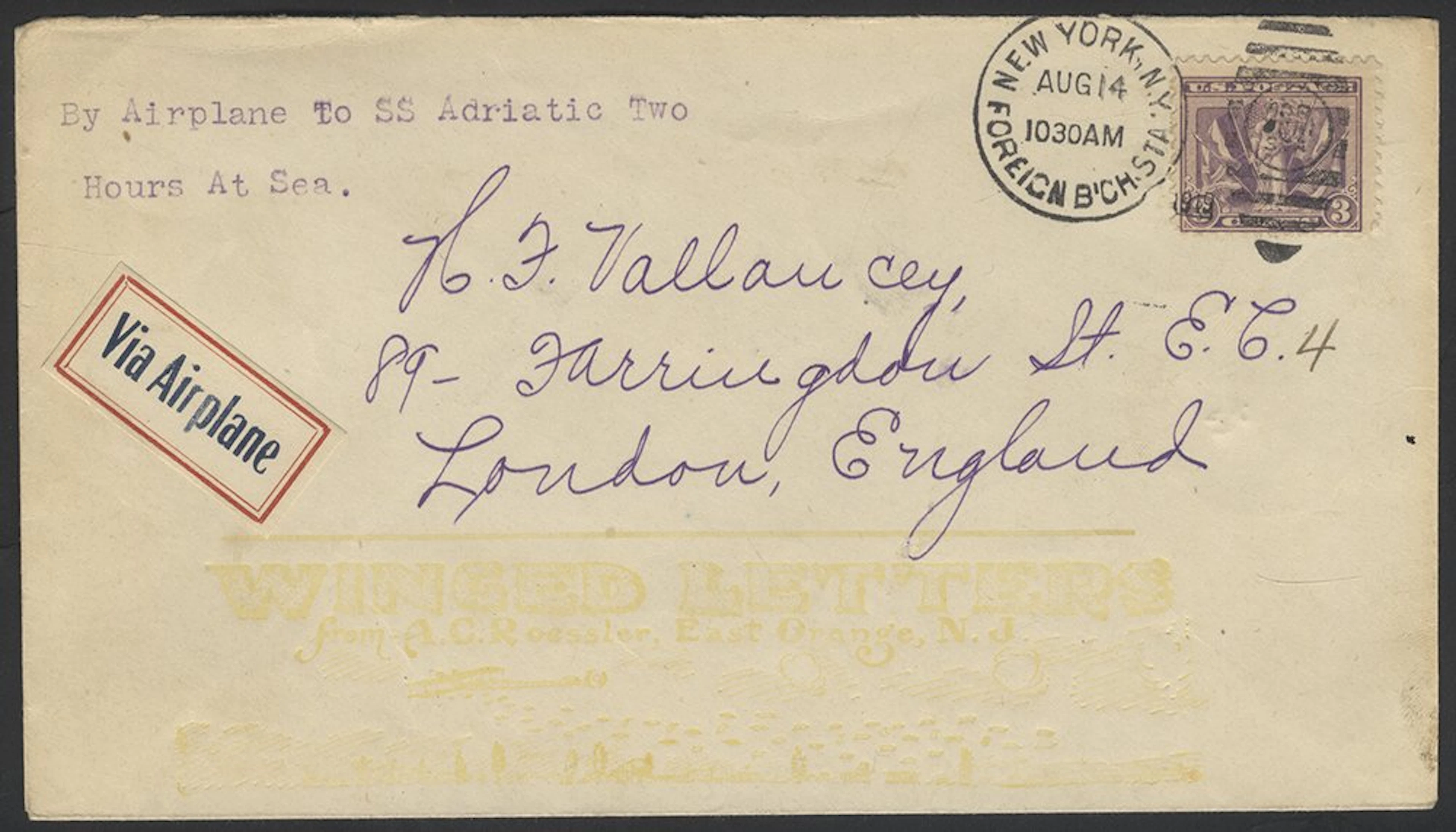 USA 1929 (Aug 14) first mail delivery from shore to ship...