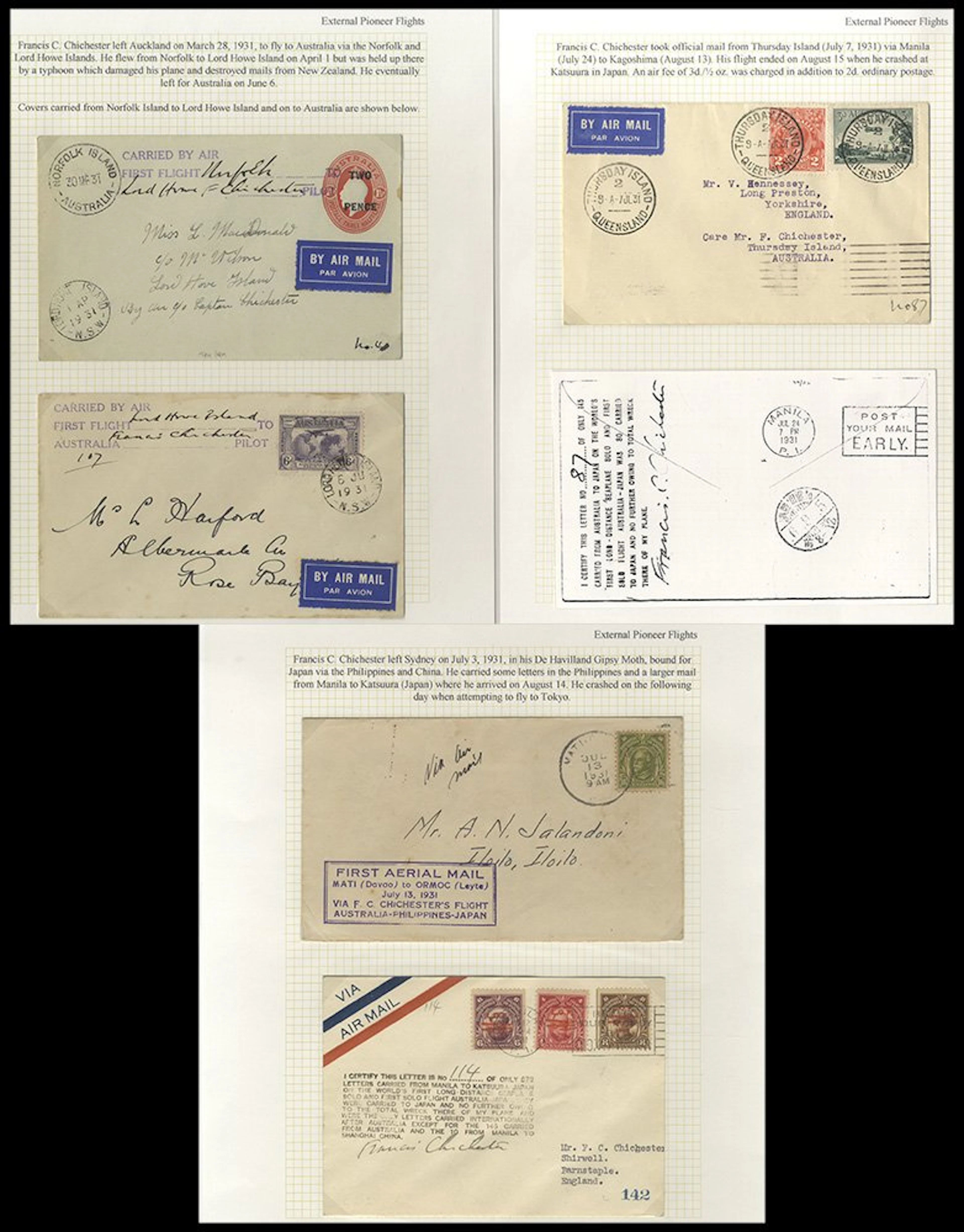 AUSTRALIA 1931 Francis Chichester group of flown covers...