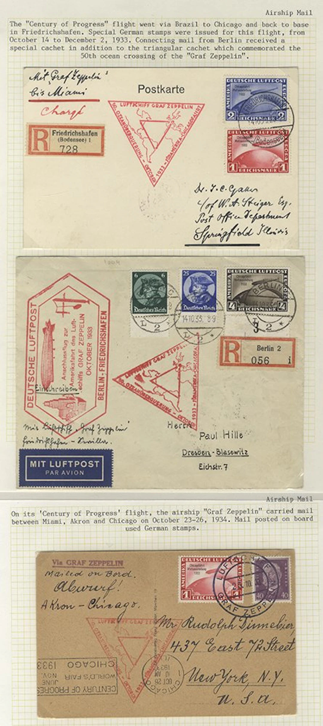 GERMANY 1933 'Century of Progress' group of covers (3)...
