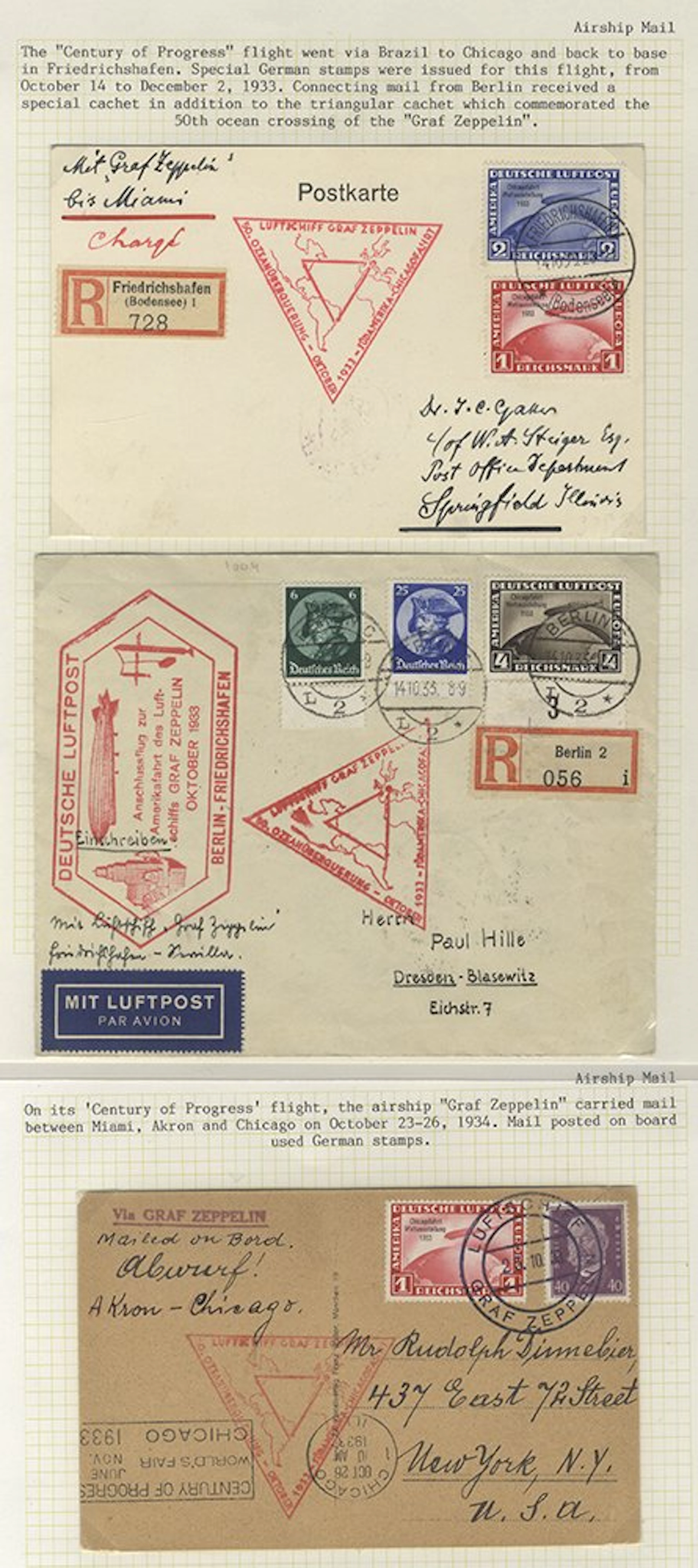 GERMANY 1933 'Century of Progress' group of covers (3)...