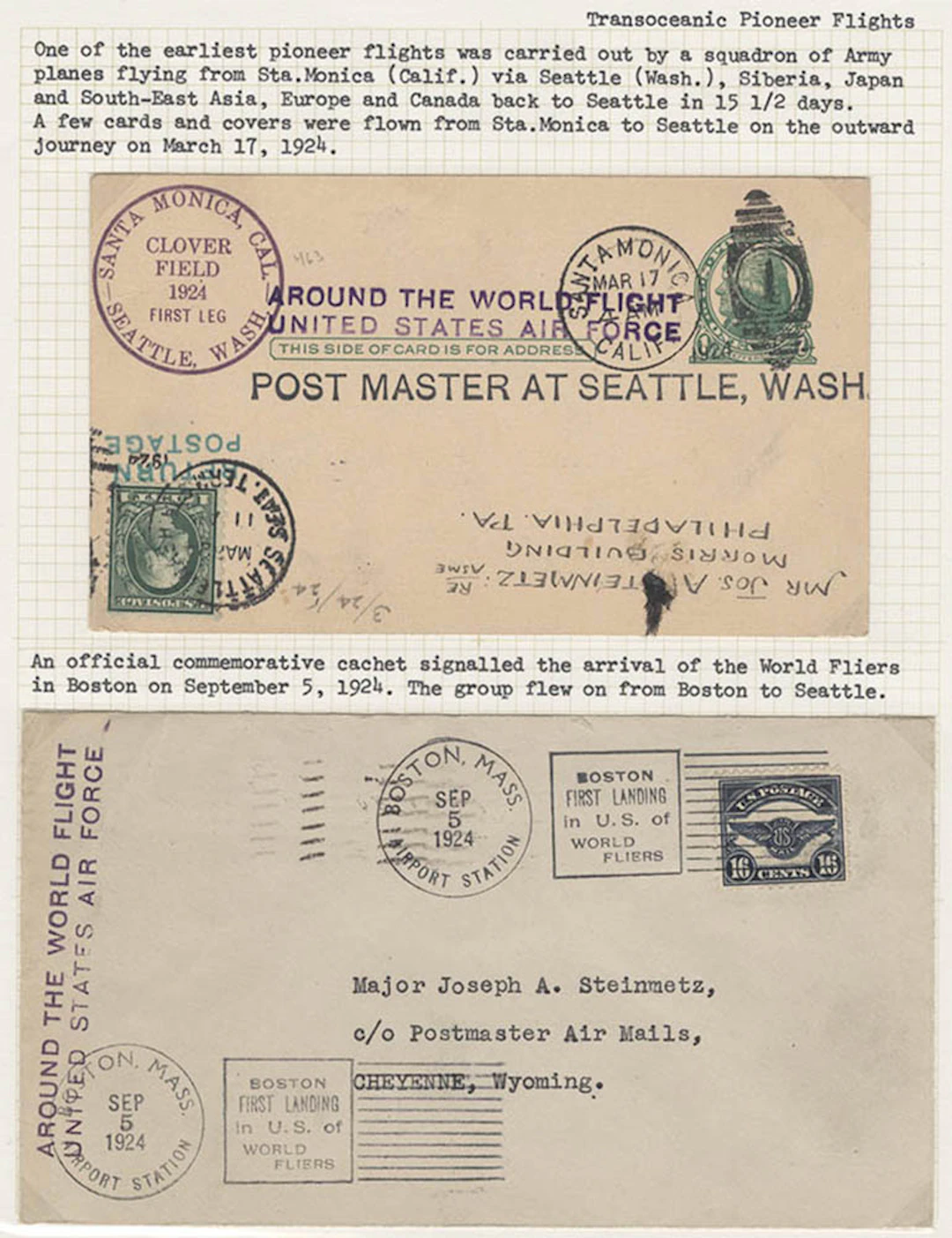 USA 1924 'Round the World Flight United States Air Force' pair of covers