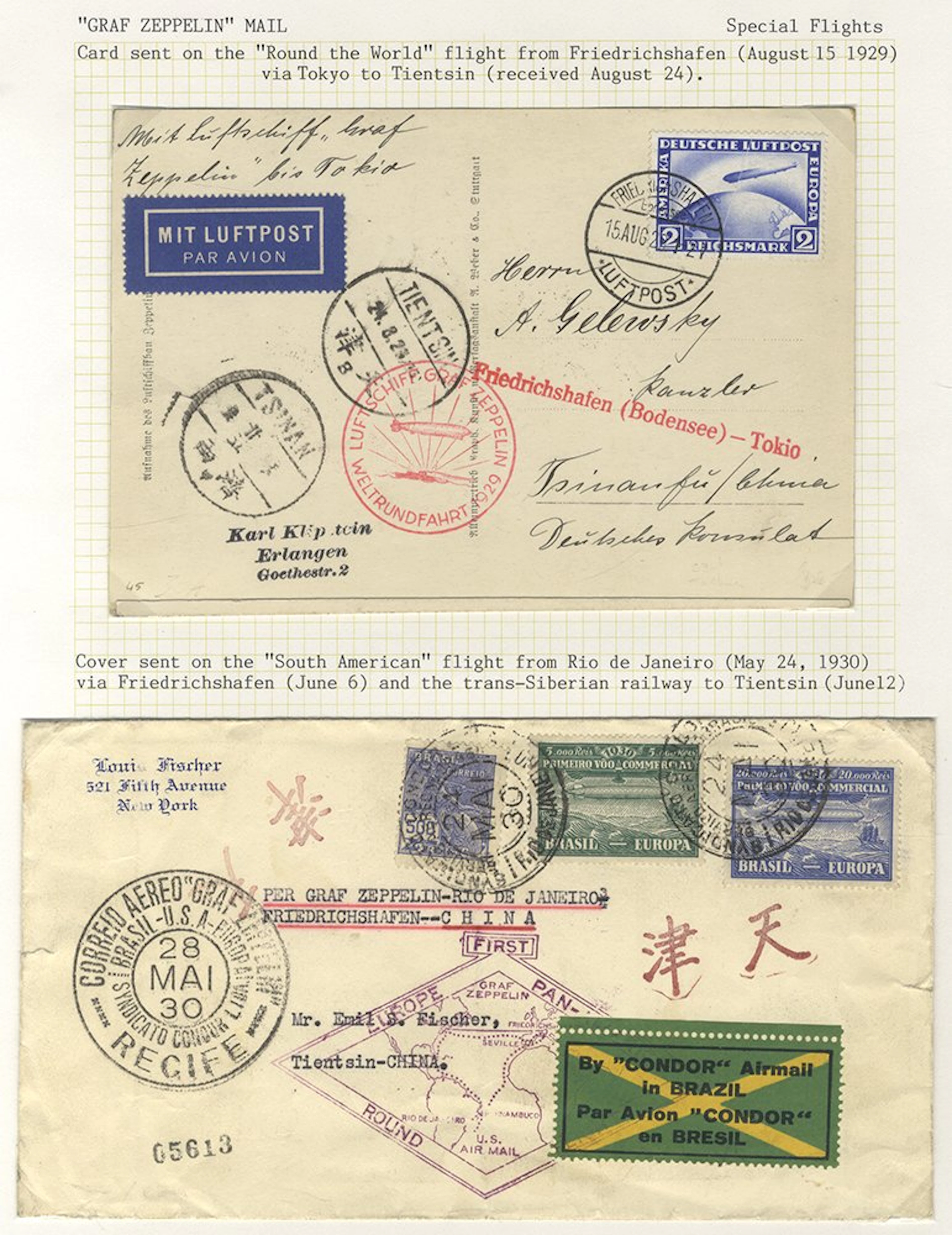 CHINA 1929 (Aug 15) 2m Zeppelin stamp on card carried on...