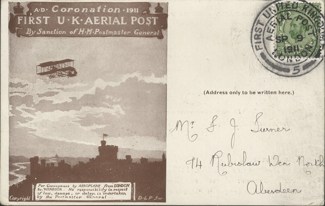 GREAT BRITAIN 1911 First Aerial Post dark brown...