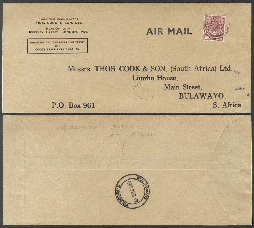 AFRICAN AIRMAILS 3rd Nov 1935 Imperial Airways Armstrong...