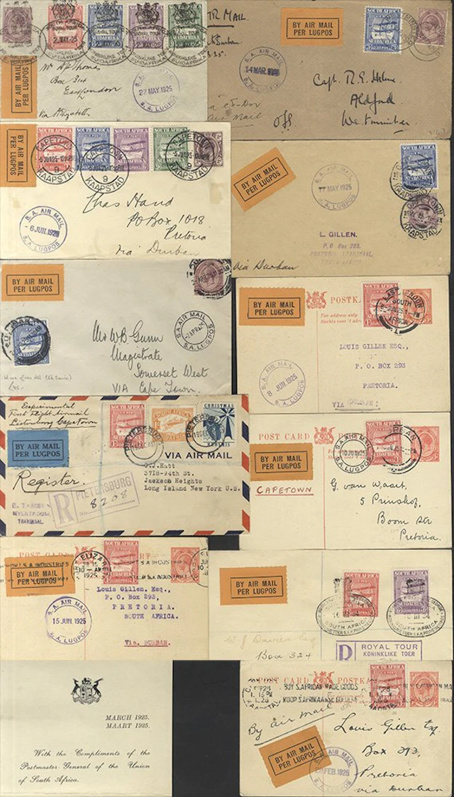 SOUTHERN AFRICA 1925 covers or cards (11) with the 1925 airmail stamps incl