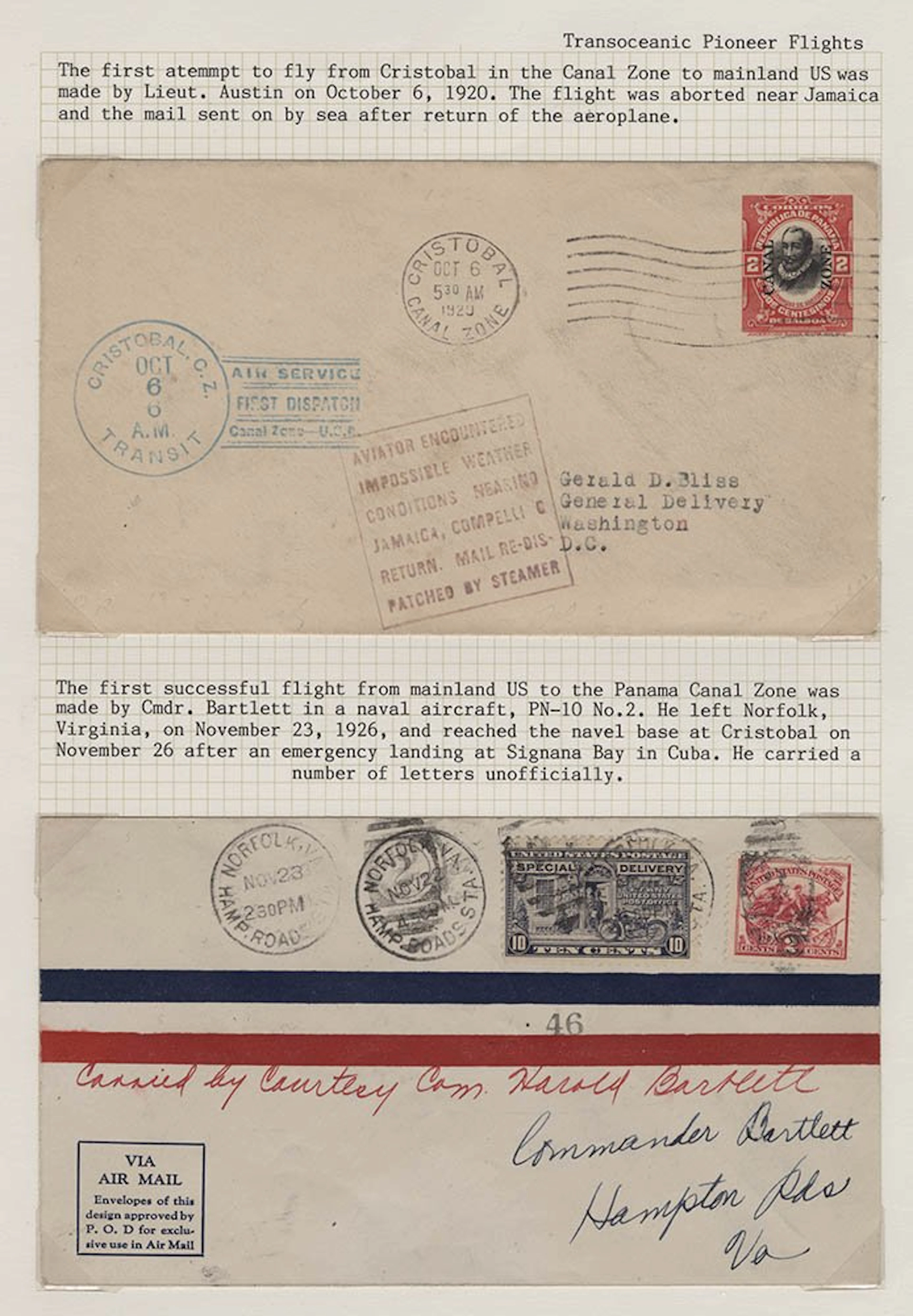 USA (CANAL ZONE) 1920 (Oct 6) first (attempted) flight...