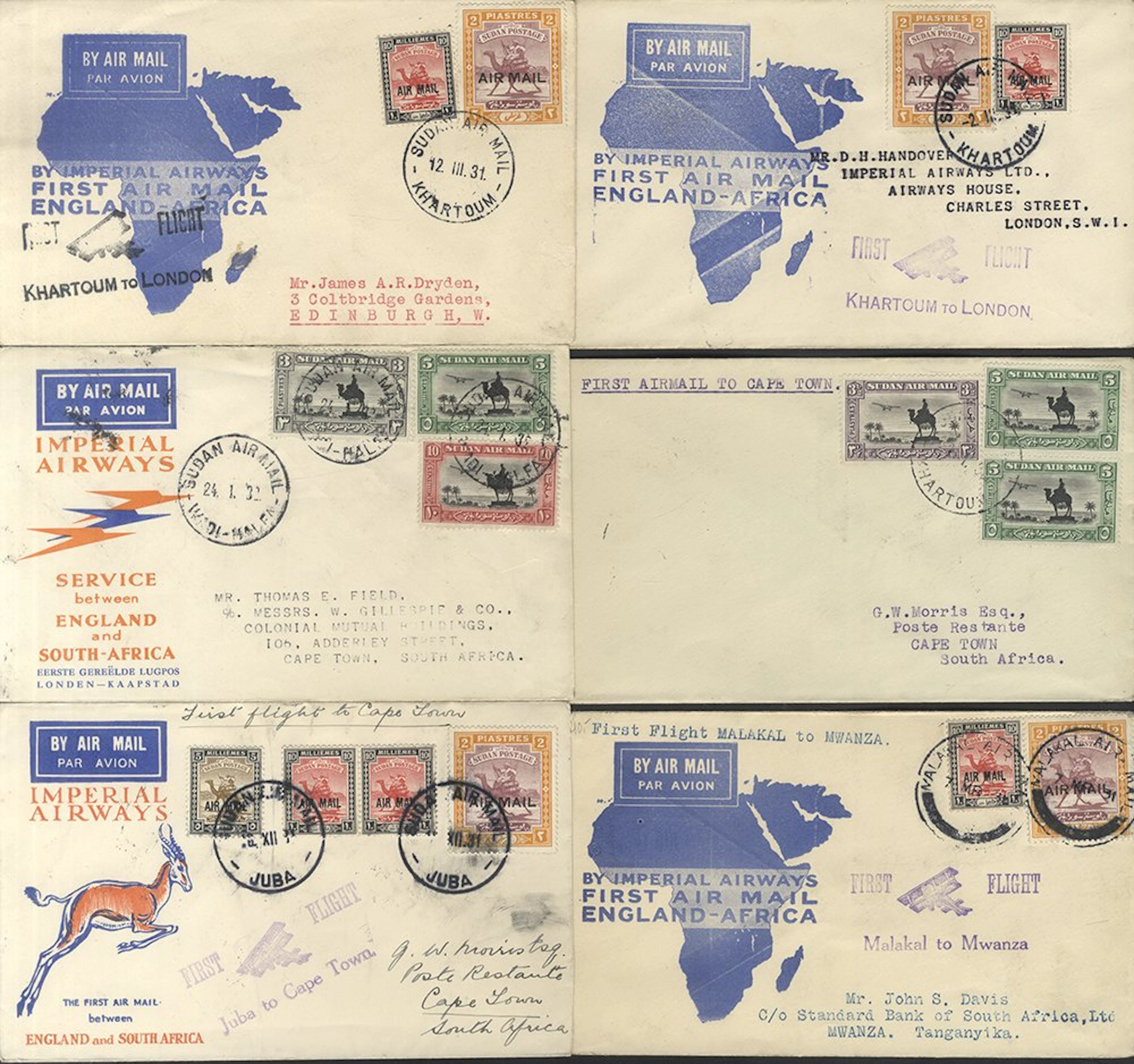 SUDAN six first flight covers incl