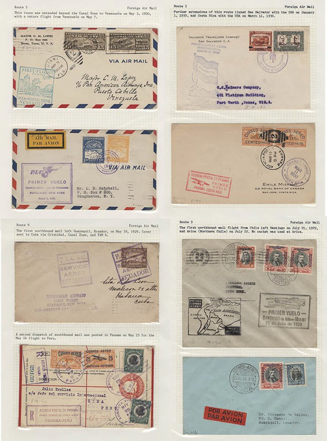 AIRMAILS collection of covers (36) written up on leaves