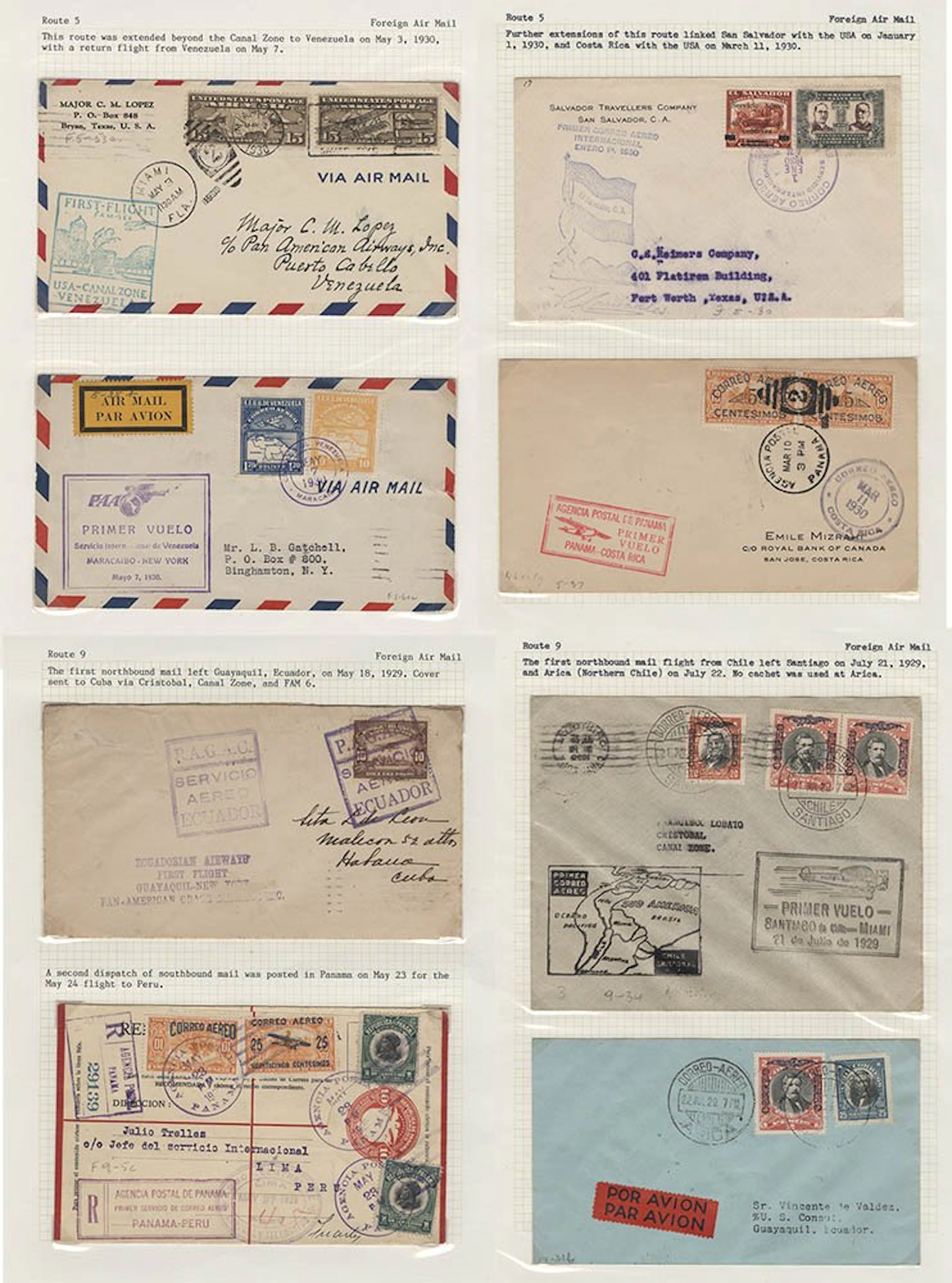 AIRMAILS collection of covers (36) written up on leaves